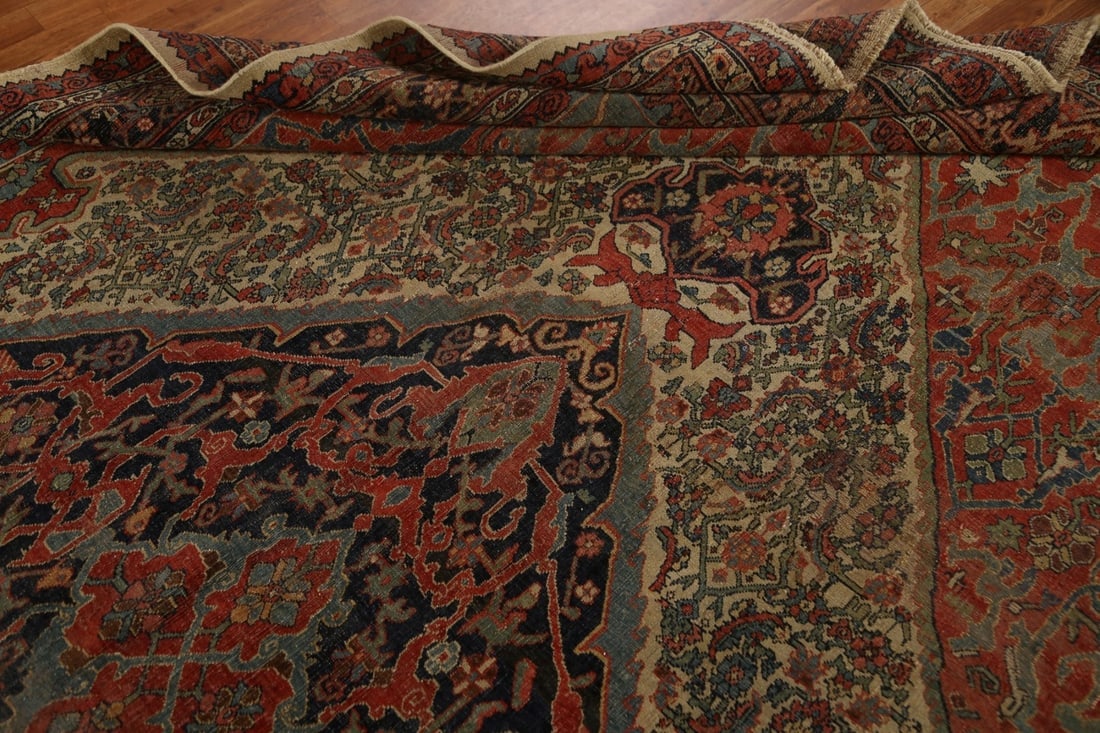 Pre-1900 Antique Vegetable Dye Bidjar Halvaei Persian Rug 8x11 - 17