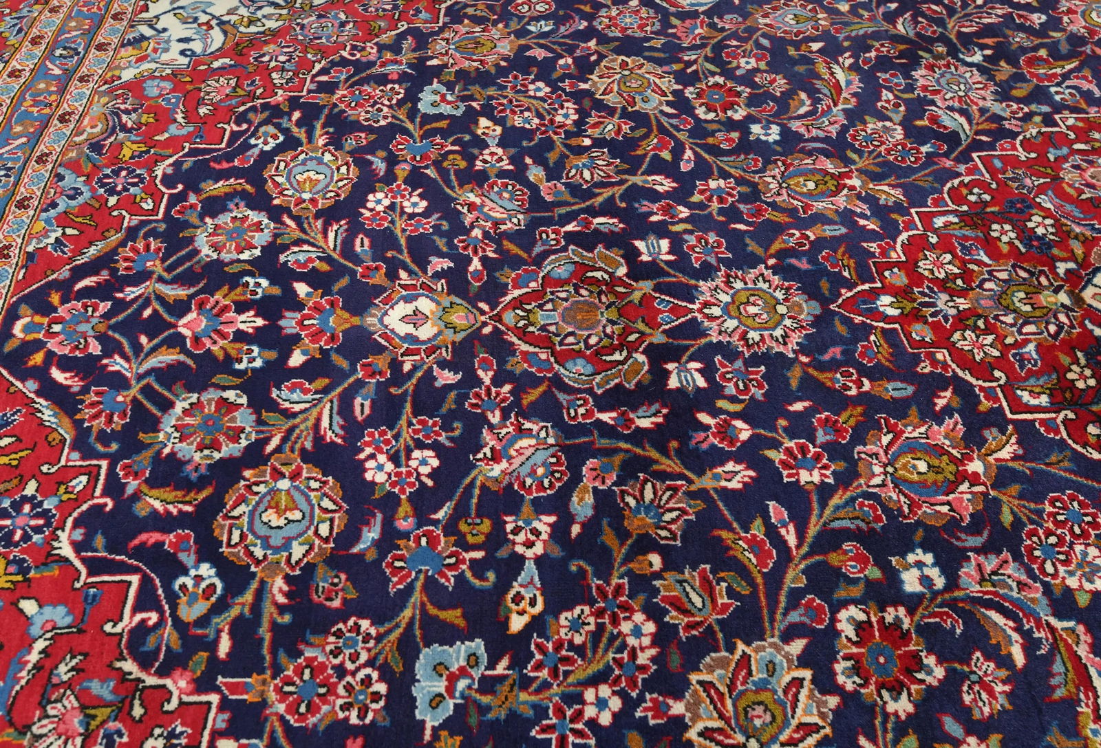 Vintage Purple-navy Floral Traditional 10X13 Kashan Persian Rug - 6