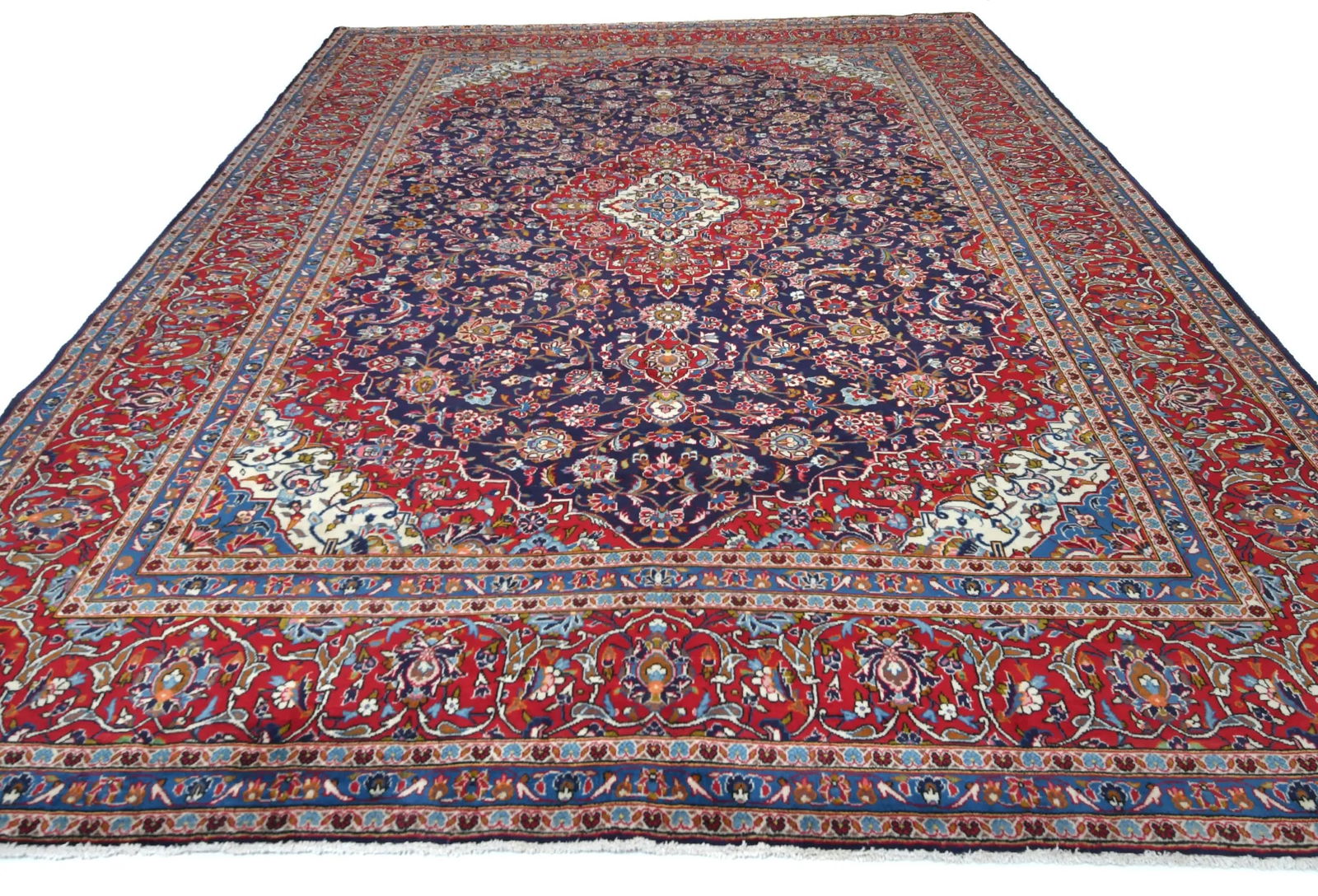 Vintage Purple-navy Floral Traditional 10X13 Kashan Persian Rug - 9