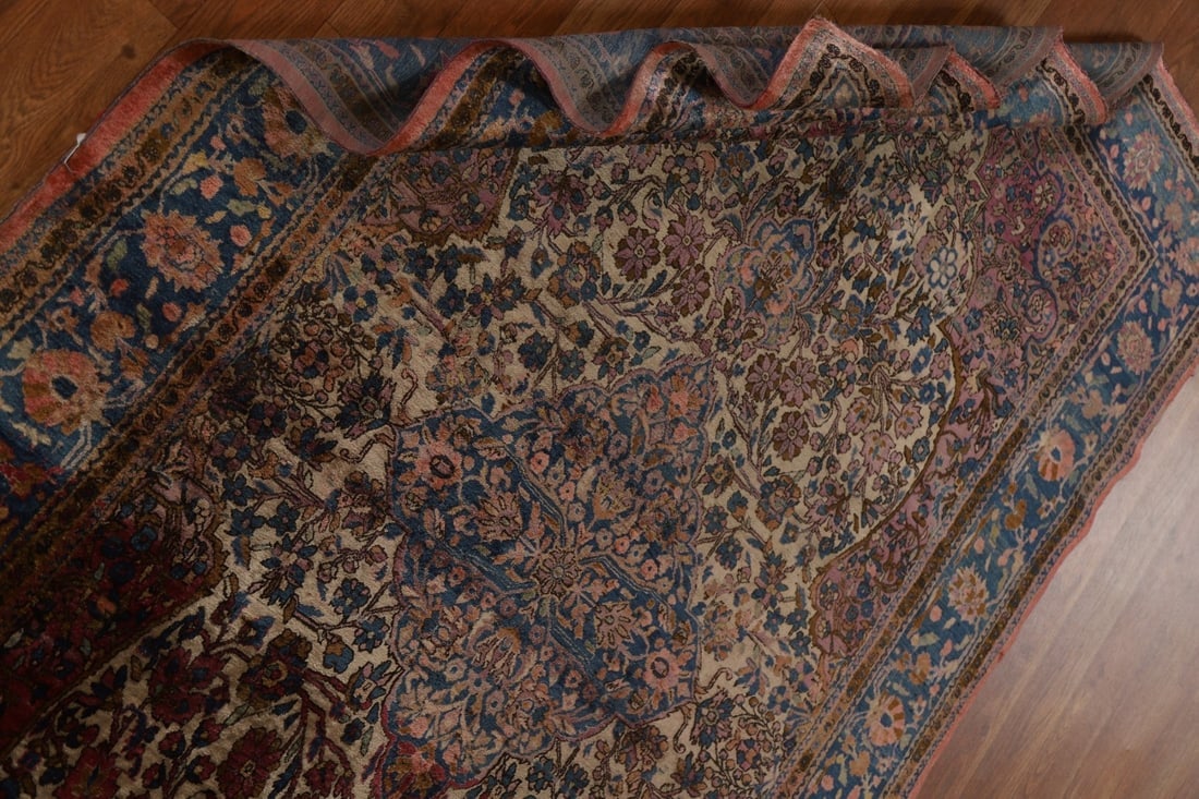 100% Silk Pre-1900 Antique Kashan Mohtasham Persian Rug 4x7 - 20