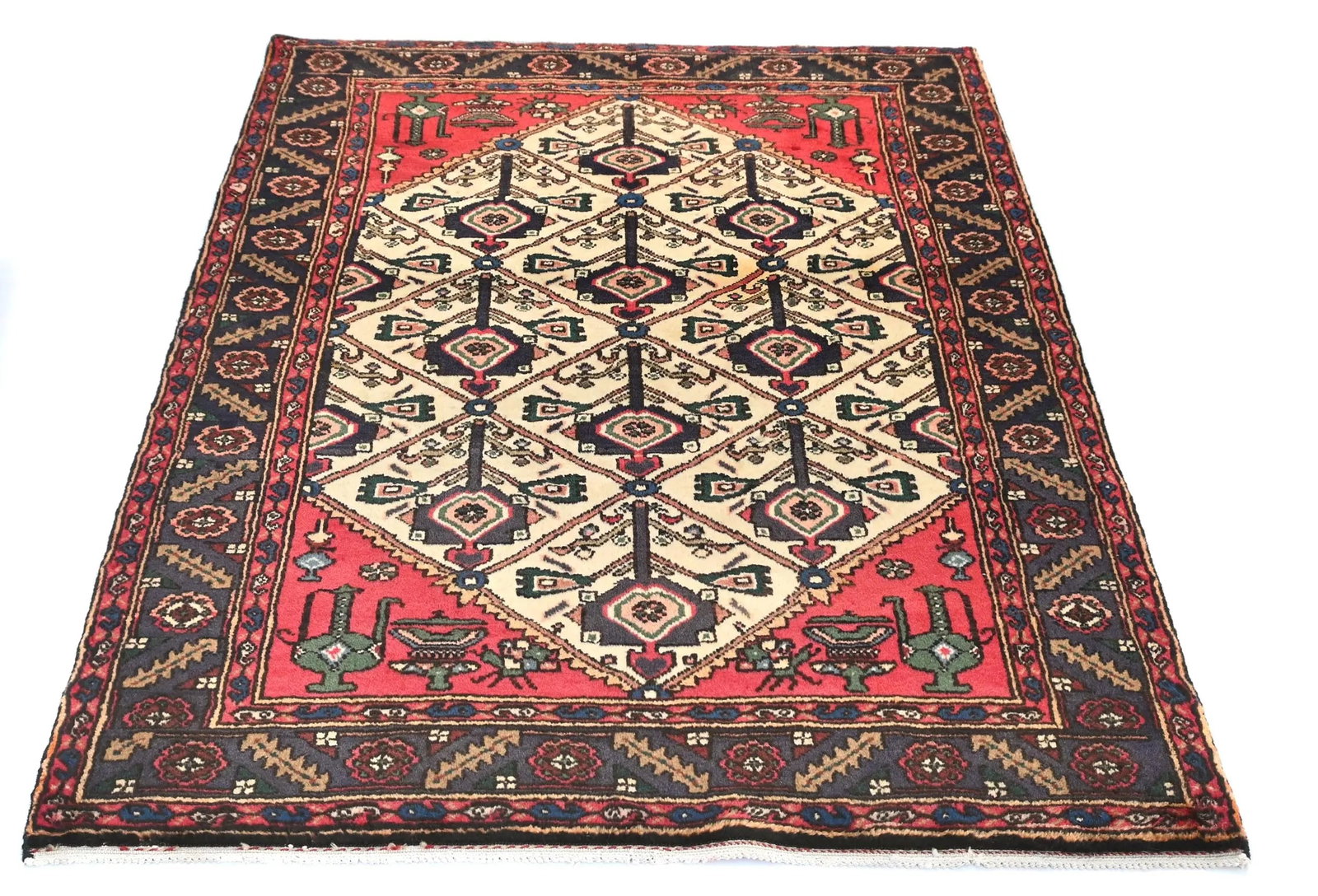 Vintage Cream Floral Tribal 3X5 Hamedan Persian Rug - 11