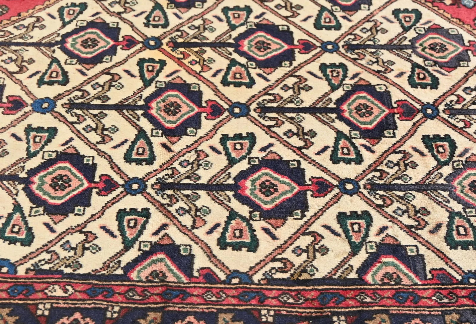 Vintage Cream Floral Tribal 3X5 Hamedan Persian Rug - 7