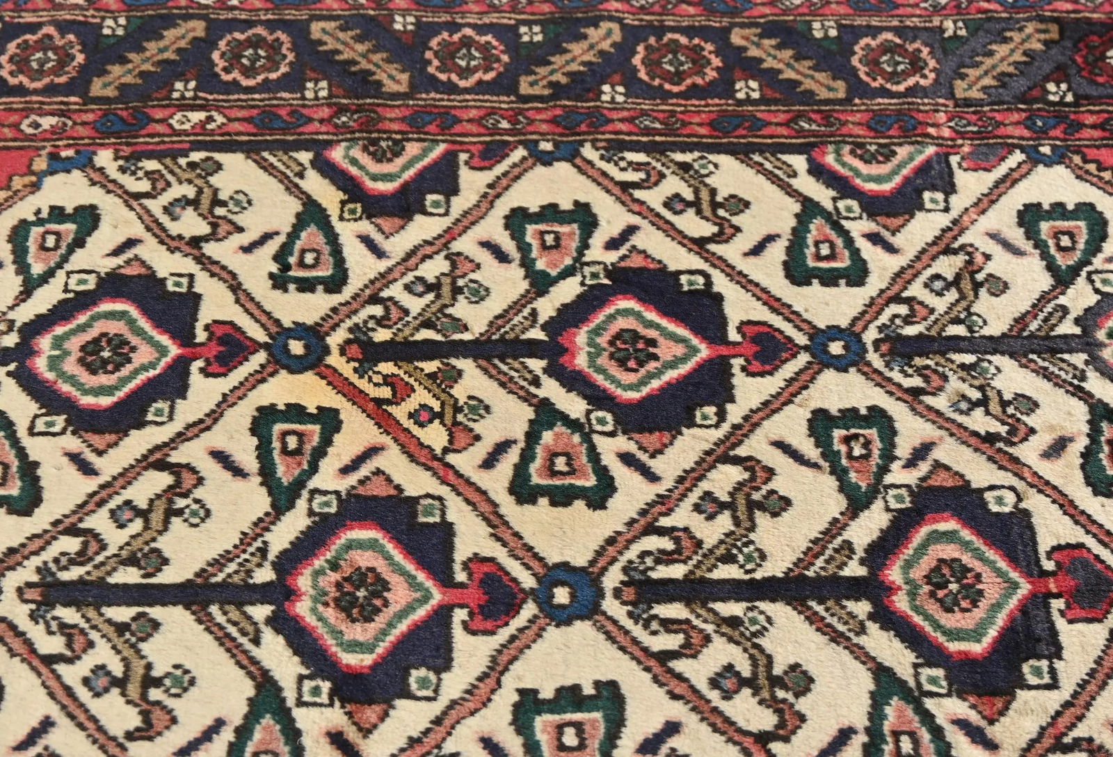 Vintage Cream Floral Tribal 3X5 Hamedan Persian Rug - 9