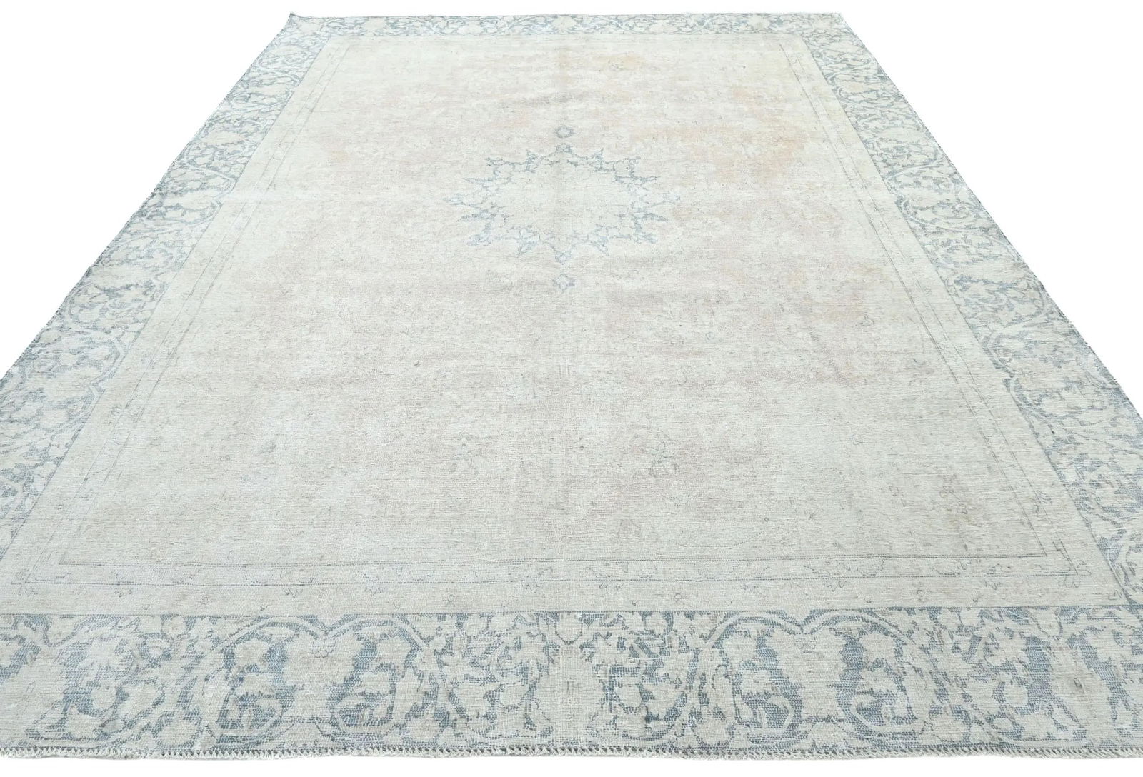Muted Floral 9X12 Distressed Vintage Oriental Rug - 4