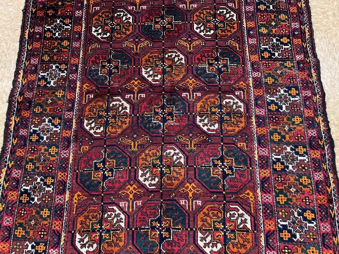 Antique Persian Balouch Hand Knotted Tribal Maroon Wool Oriental Area Rug 4'1" x 6'7" - 4