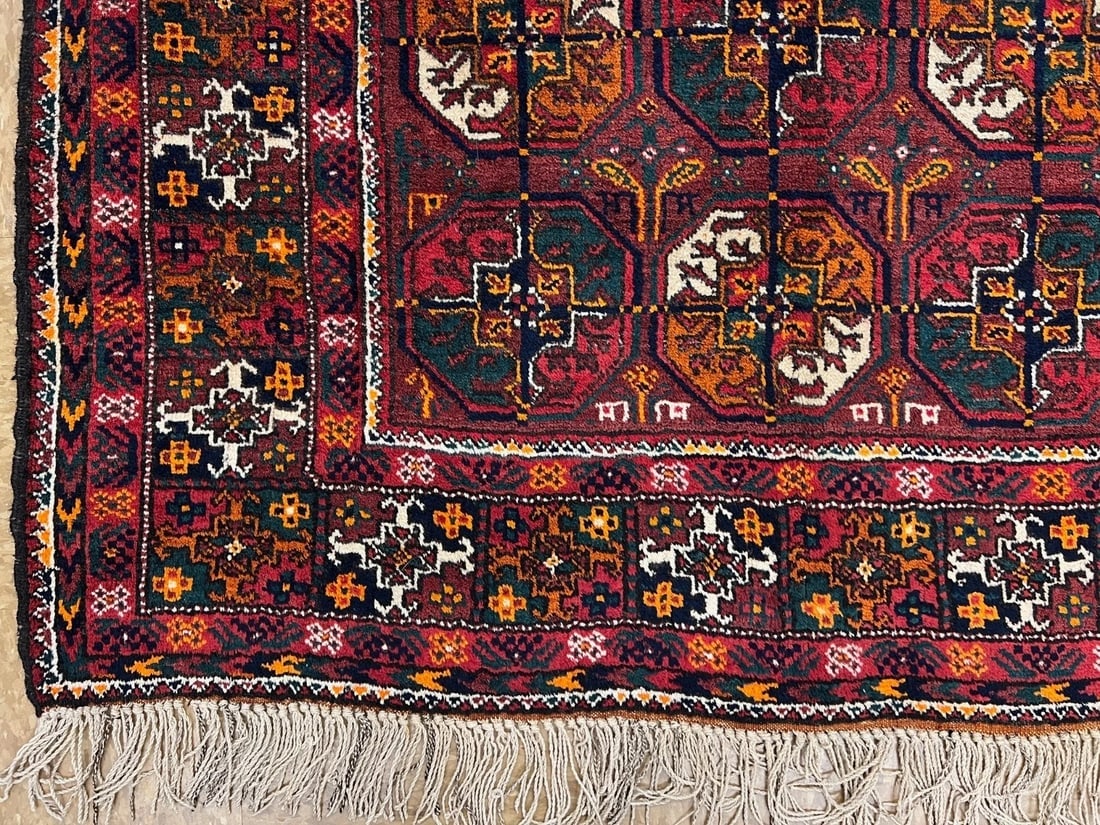 Antique Persian Balouch Hand Knotted Tribal Maroon Wool Oriental Area Rug 4'1" x 6'7" - 9