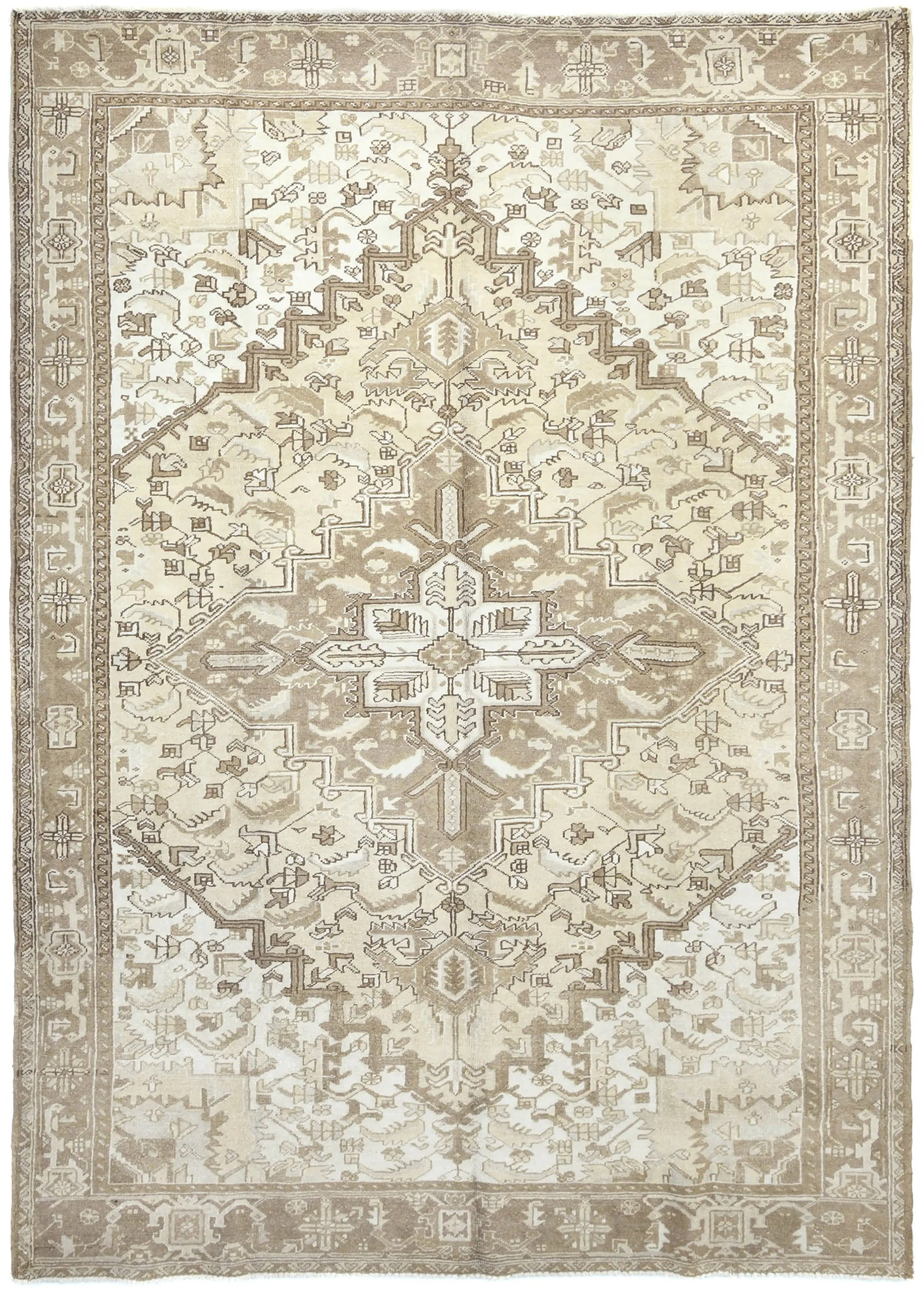 Muted Beige Floral 8X11 Distressed Vintage Oriental Rug: Title: Muted Beige Floral 8X11 Distressed Vintage Oriental Rug Description:Handmade antique 8X11 beige Oriental rug made with vegetable dyes (fine wool pile and cotton foundation), superior knot count