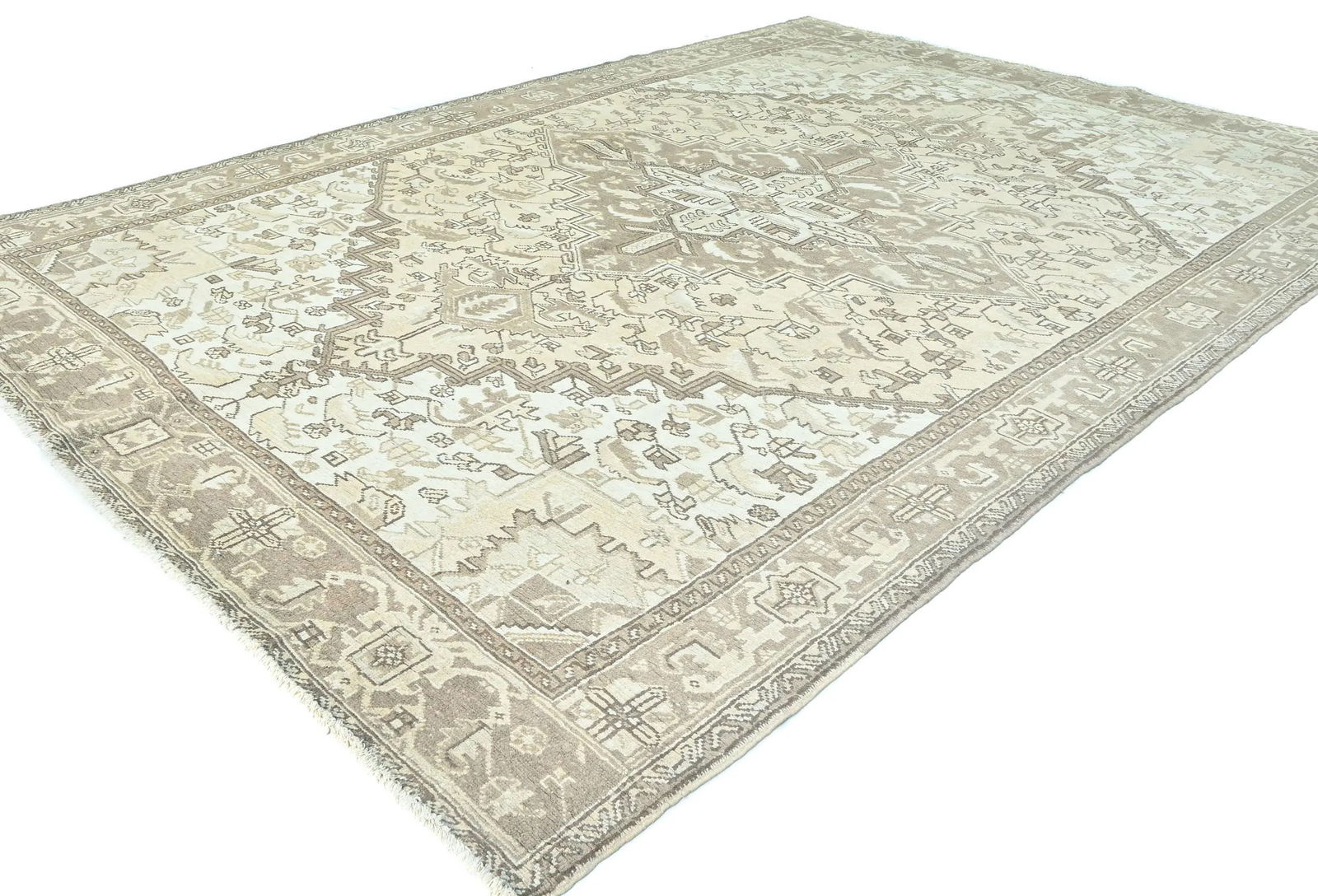 Muted Beige Floral 8X11 Distressed Vintage Oriental Rug - 3