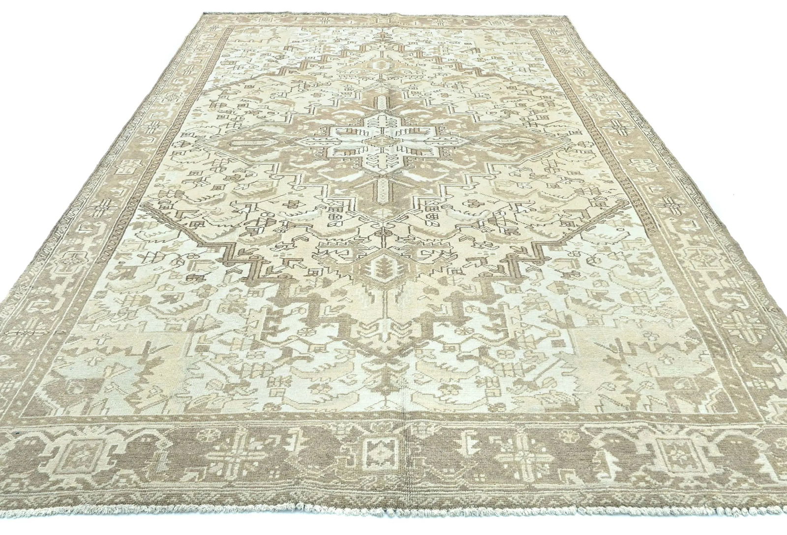 Muted Beige Floral 8X11 Distressed Vintage Oriental Rug - 9