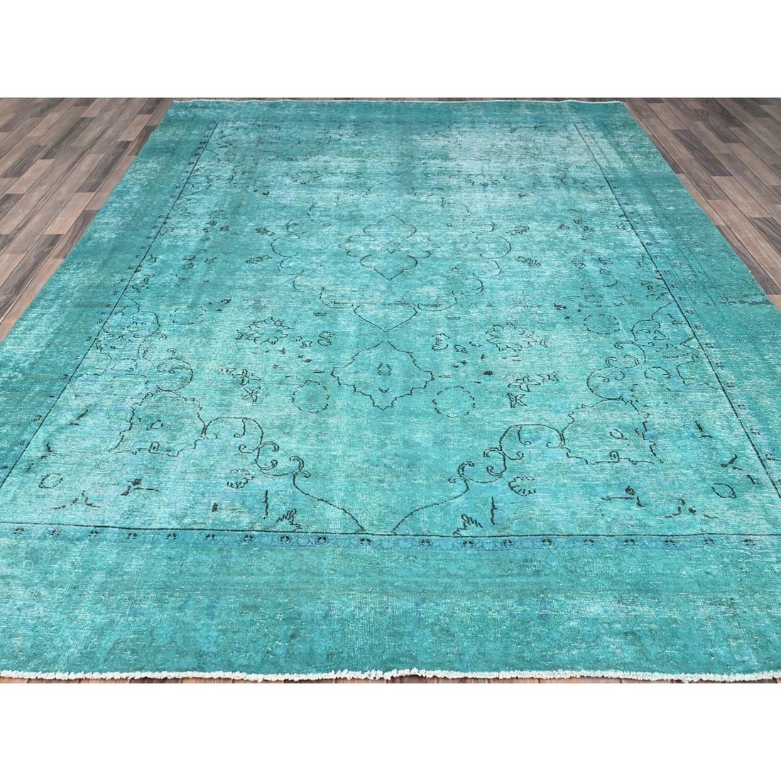 Deep Green Hand Knotted 100% Wool Vintage Tebraz Clean Oriental Rug - 2