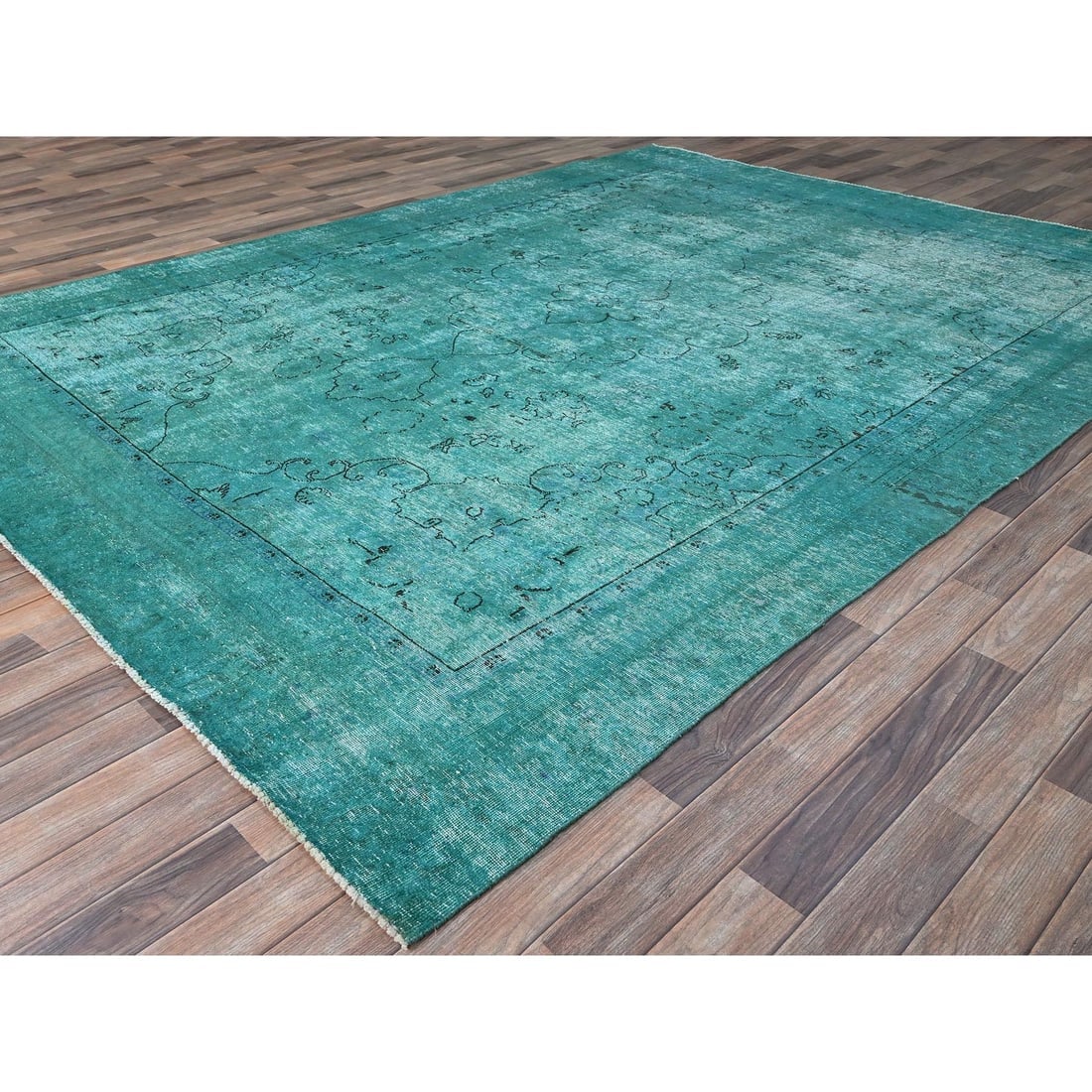 Deep Green Hand Knotted 100% Wool Vintage Tebraz Clean Oriental Rug - 3