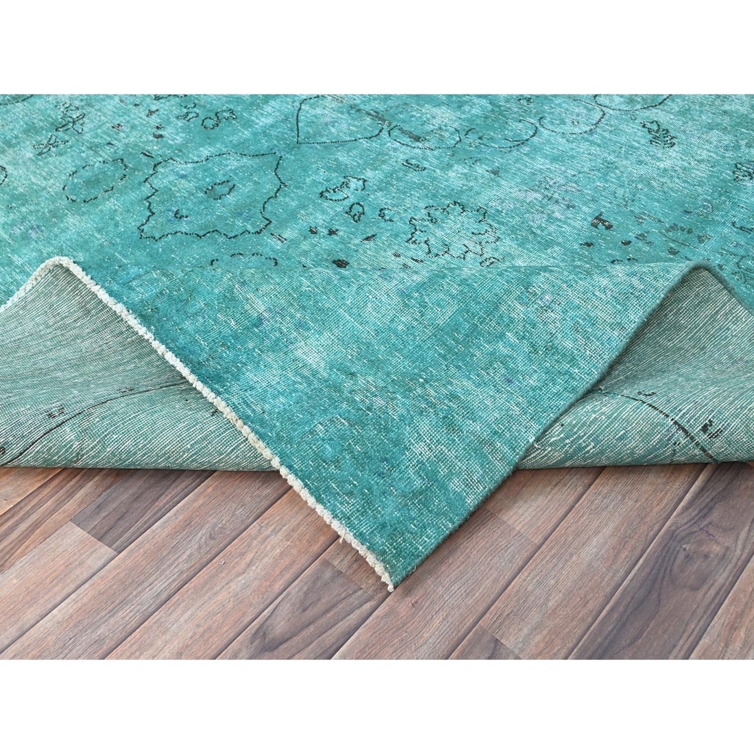 Deep Green Hand Knotted 100% Wool Vintage Tebraz Clean Oriental Rug - 6
