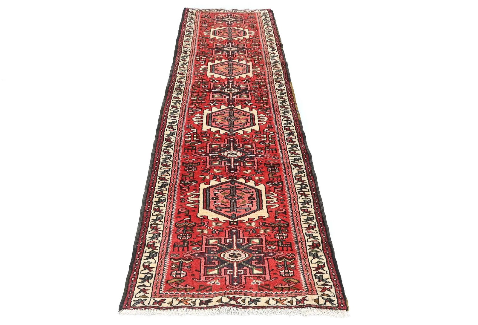 Vintage Red Geometric 2'4X9'5 Karajeh Persian Runner Rug - 2