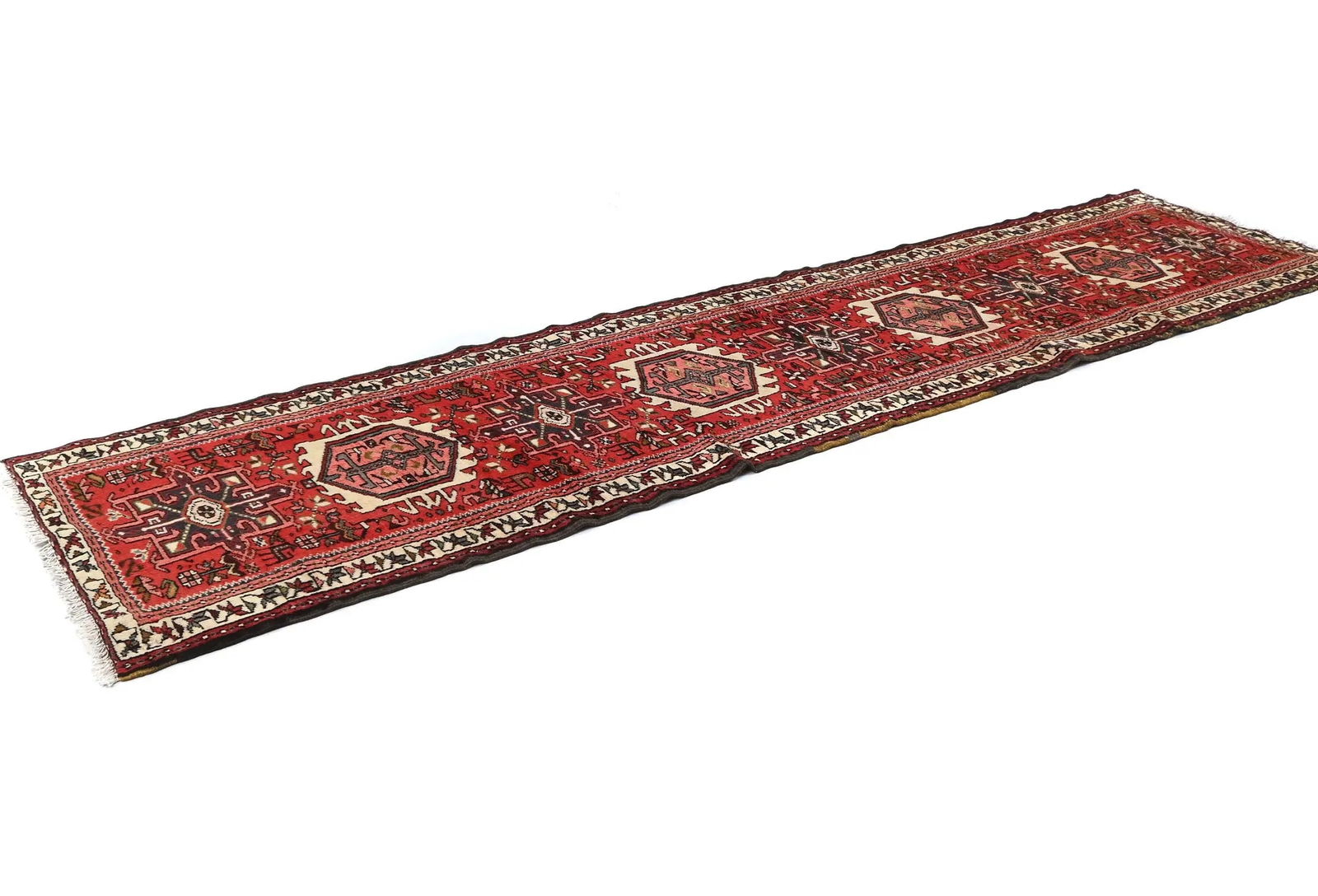 Vintage Red Geometric 2'4X9'5 Karajeh Persian Runner Rug - 3