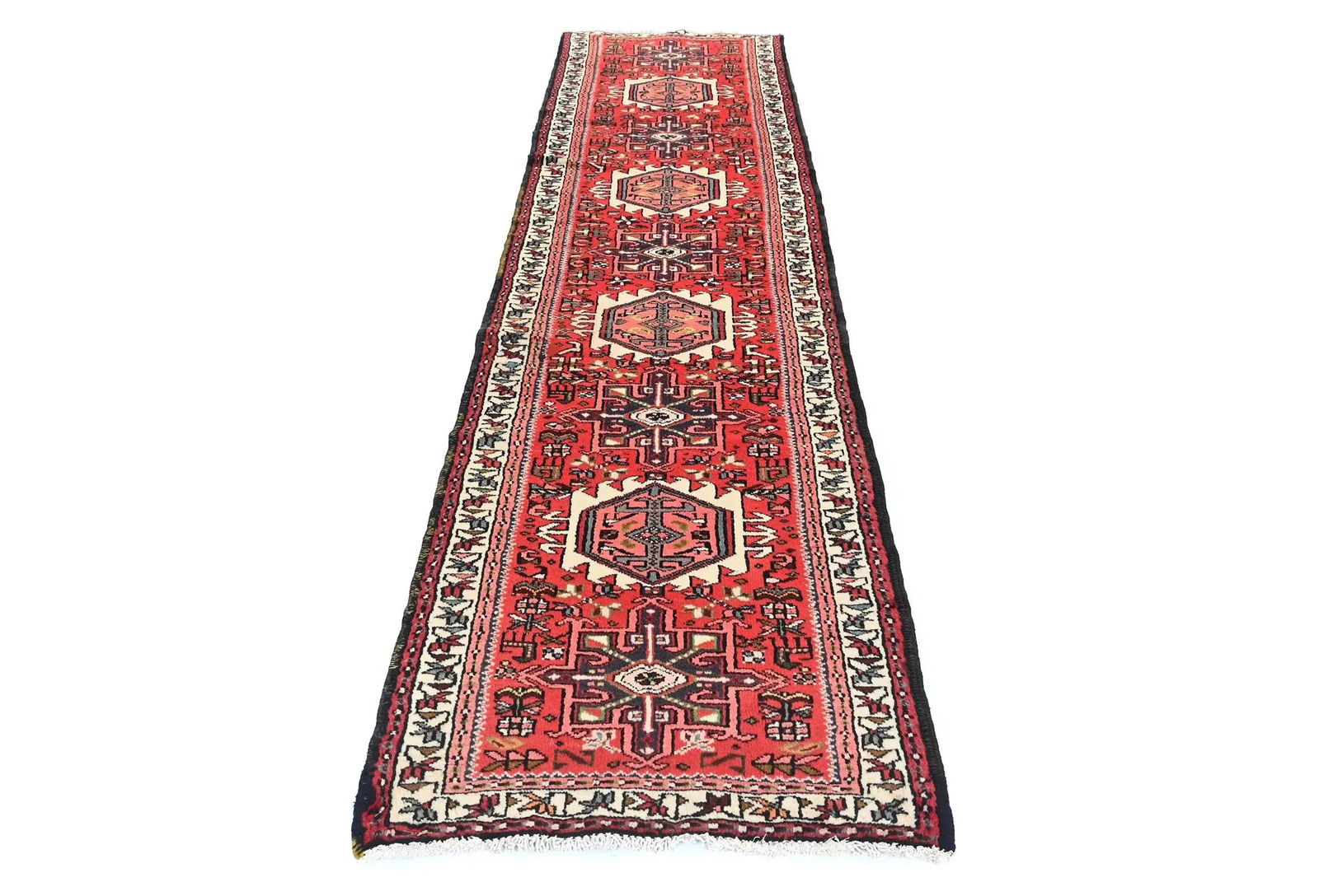 Vintage Red Geometric 2'4X9'5 Karajeh Persian Runner Rug - 9