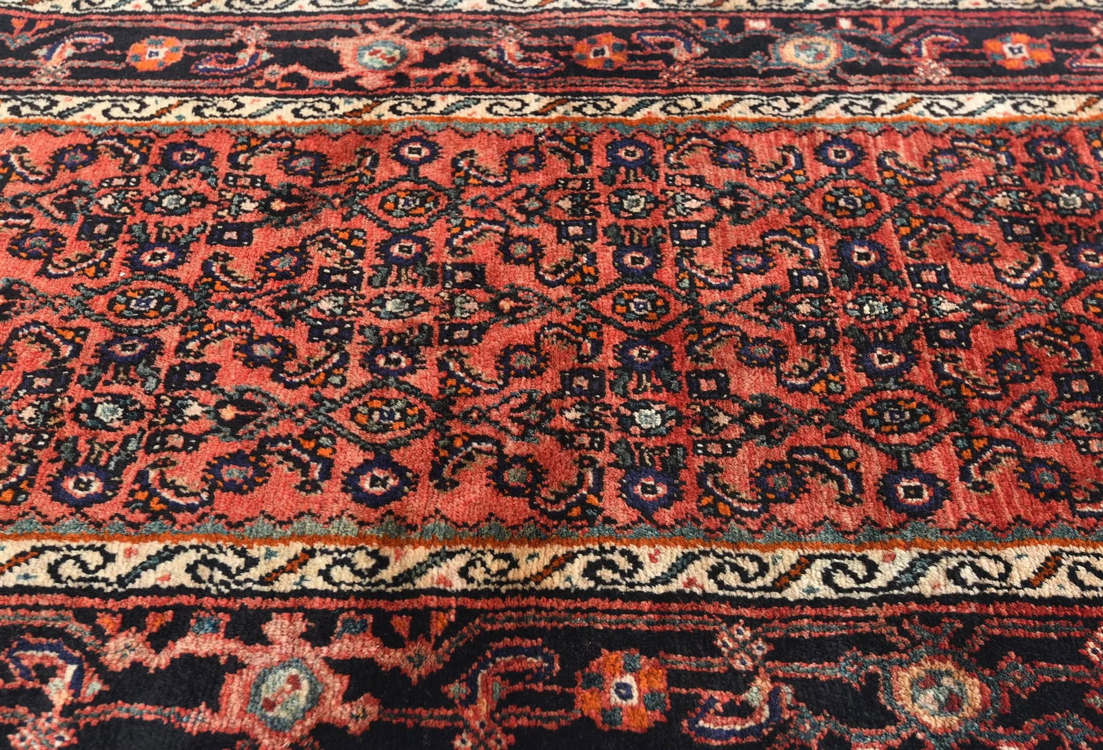 Vintage Coral Red Floral Tribal 3X16 Hamedan Persian Runner Rug - 5