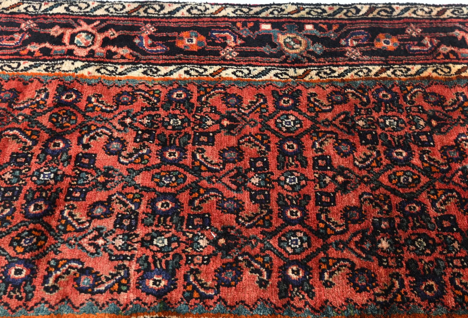 Vintage Coral Red Floral Tribal 3X16 Hamedan Persian Runner Rug - 7