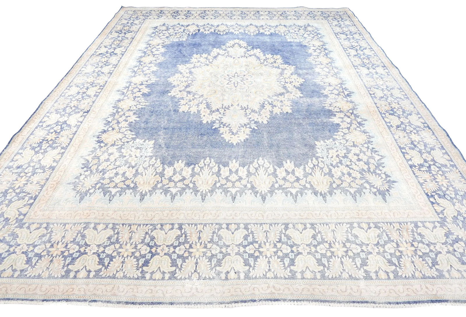 Antique Muted Blue Floral 10X13 Distressed Vintage Oriental Rug - 2