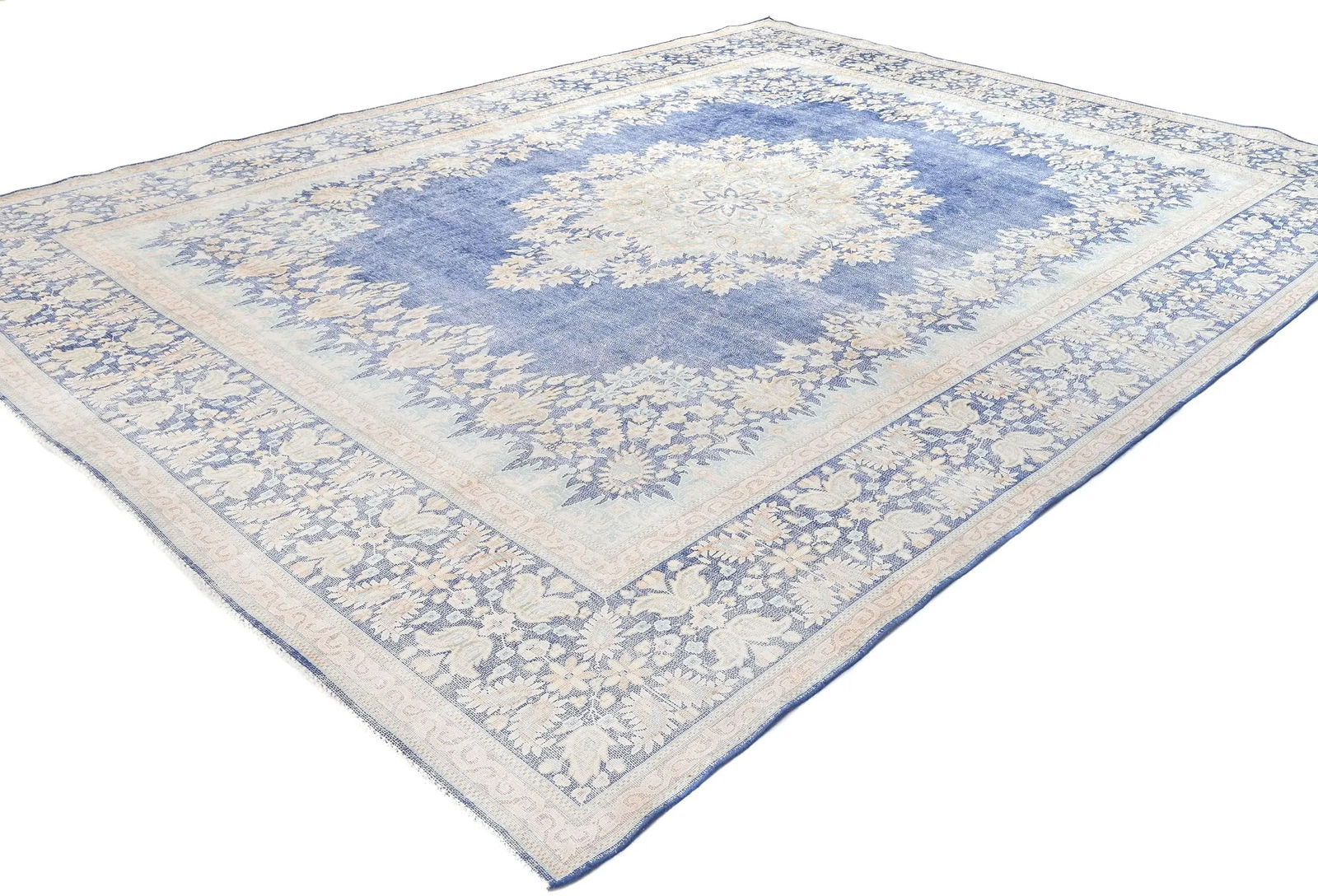 Antique Muted Blue Floral 10X13 Distressed Vintage Oriental Rug - 3