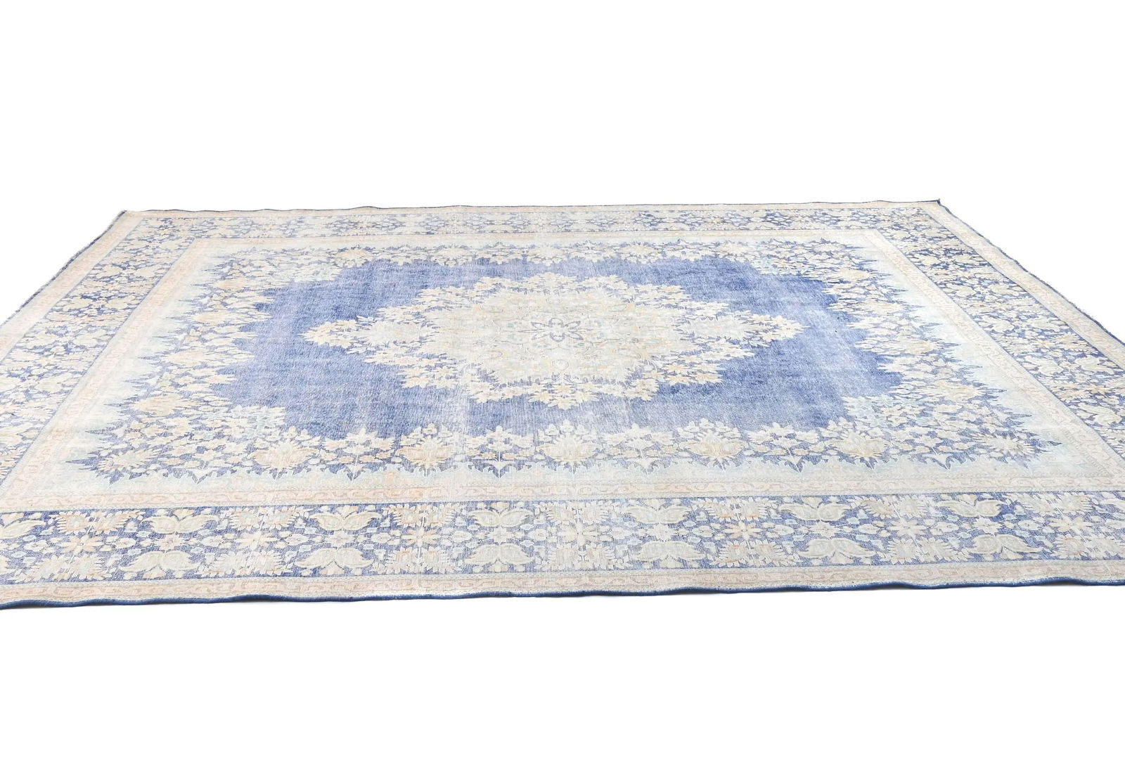 Antique Muted Blue Floral 10X13 Distressed Vintage Oriental Rug - 4