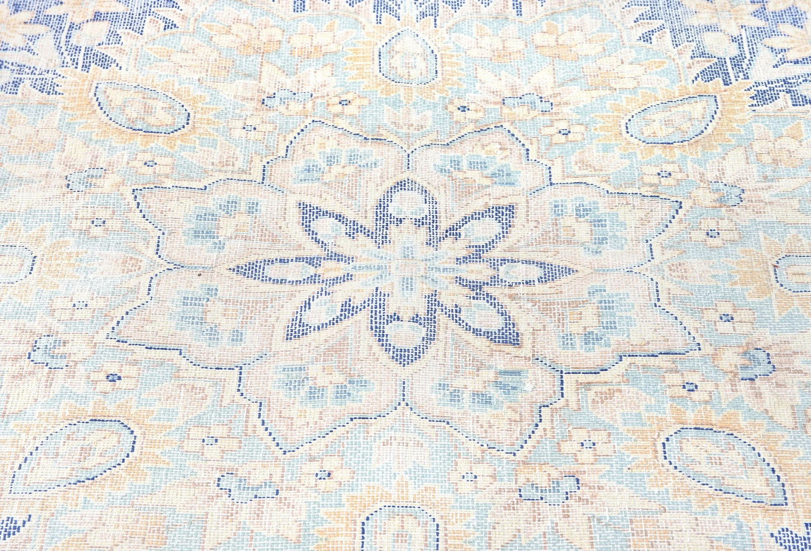 Antique Muted Blue Floral 10X13 Distressed Vintage Oriental Rug - 5