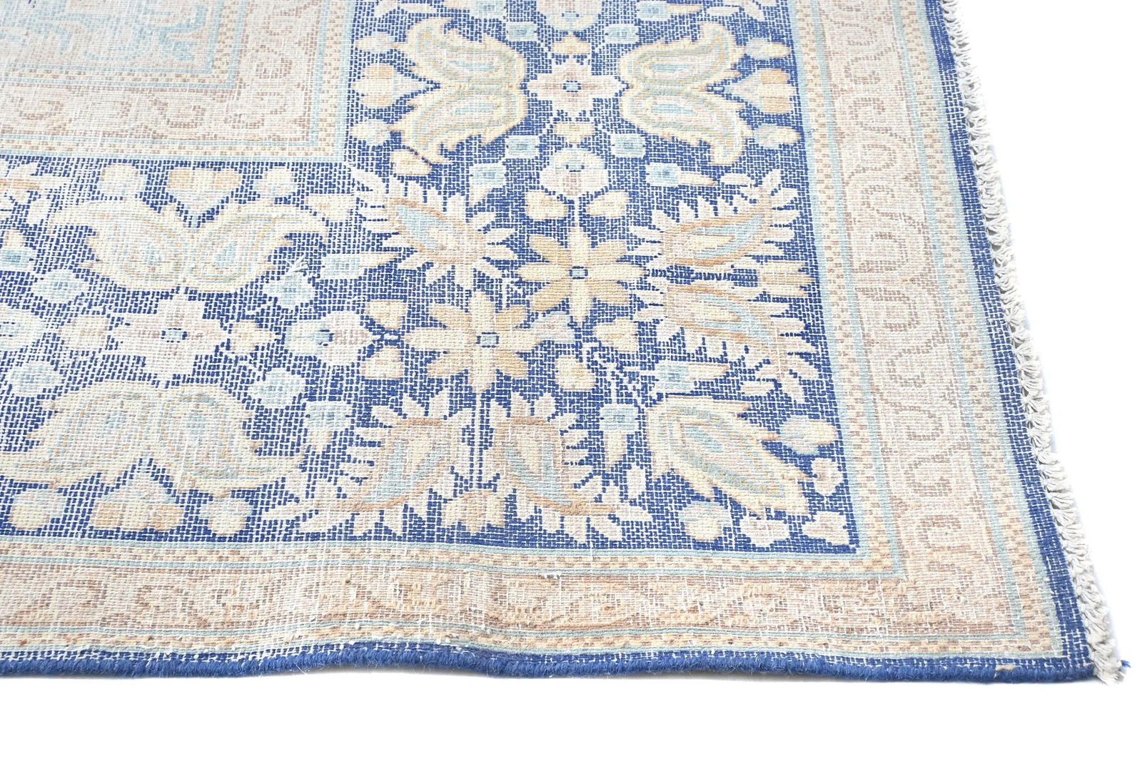 Antique Muted Blue Floral 10X13 Distressed Vintage Oriental Rug - 8