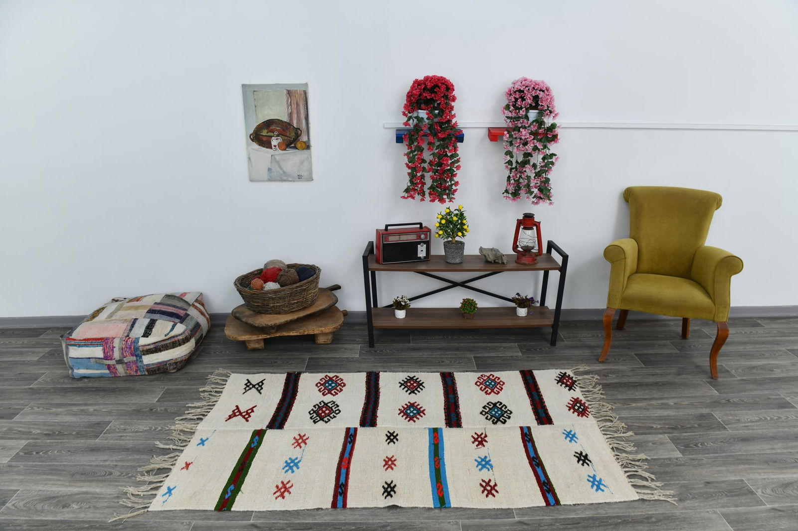 3'5'' x 6'4'' Handmade Vintage Wool Patchwork Rug - 1629 - 2