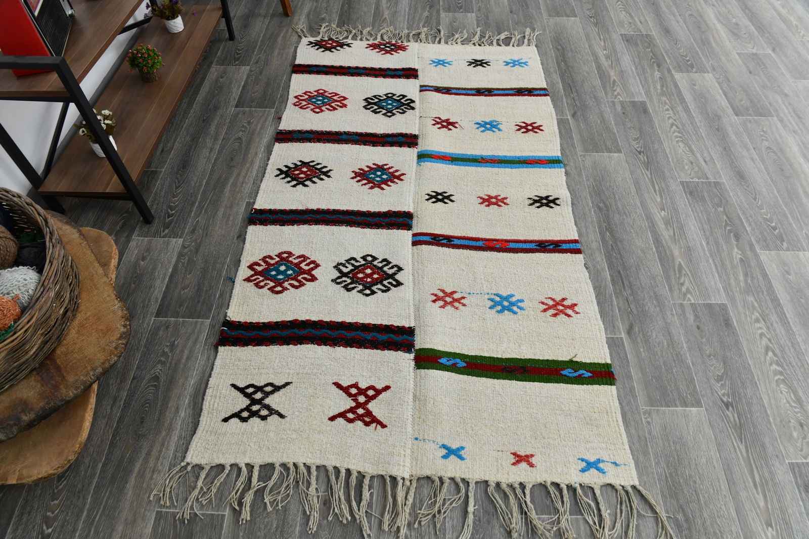 3'5'' x 6'4'' Handmade Vintage Wool Patchwork Rug - 1629 - 5