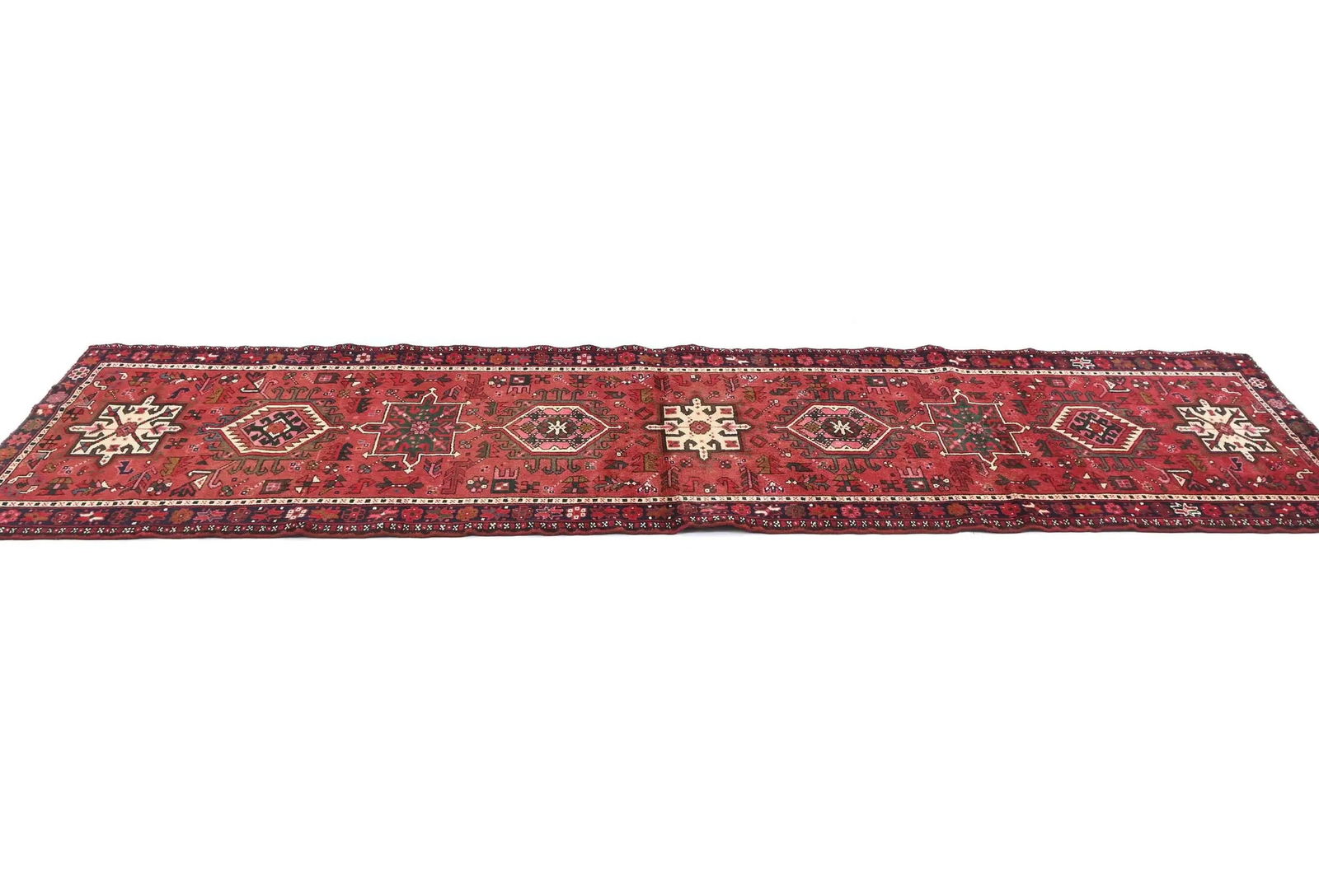 Vintage Red Geometric Tribal 3X10 Karajeh Persian Runner Rug - 4