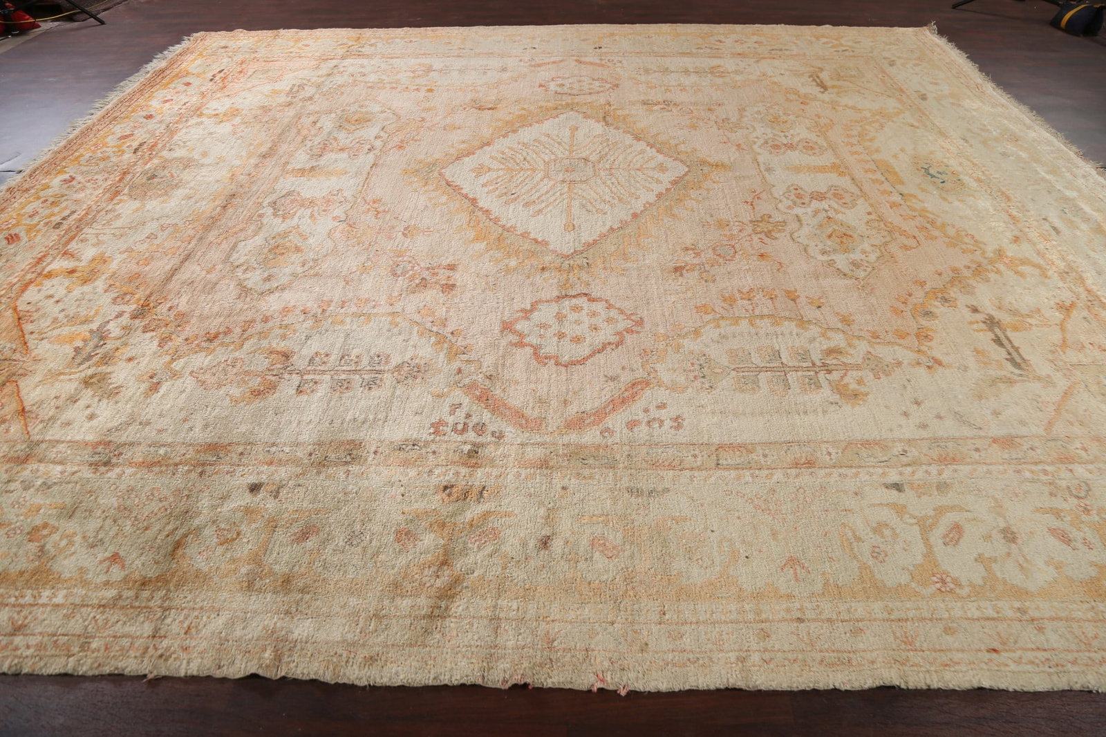 Pre-1900 Antique Vegetable Dye Oushak ANGORA Turkish Rug 13x14 - 15