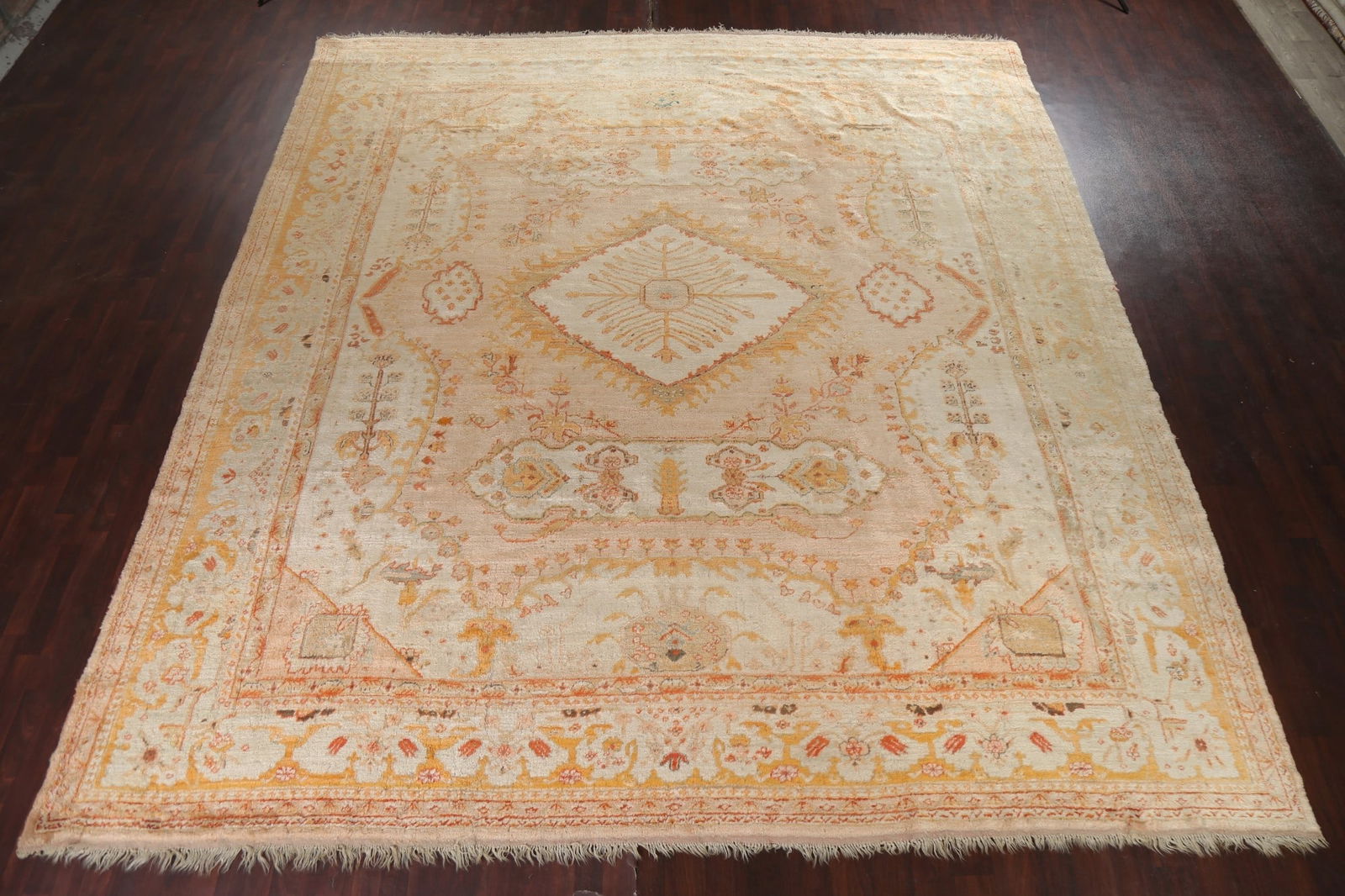 Pre-1900 Antique Vegetable Dye Oushak ANGORA Turkish Rug 13x14 - 3
