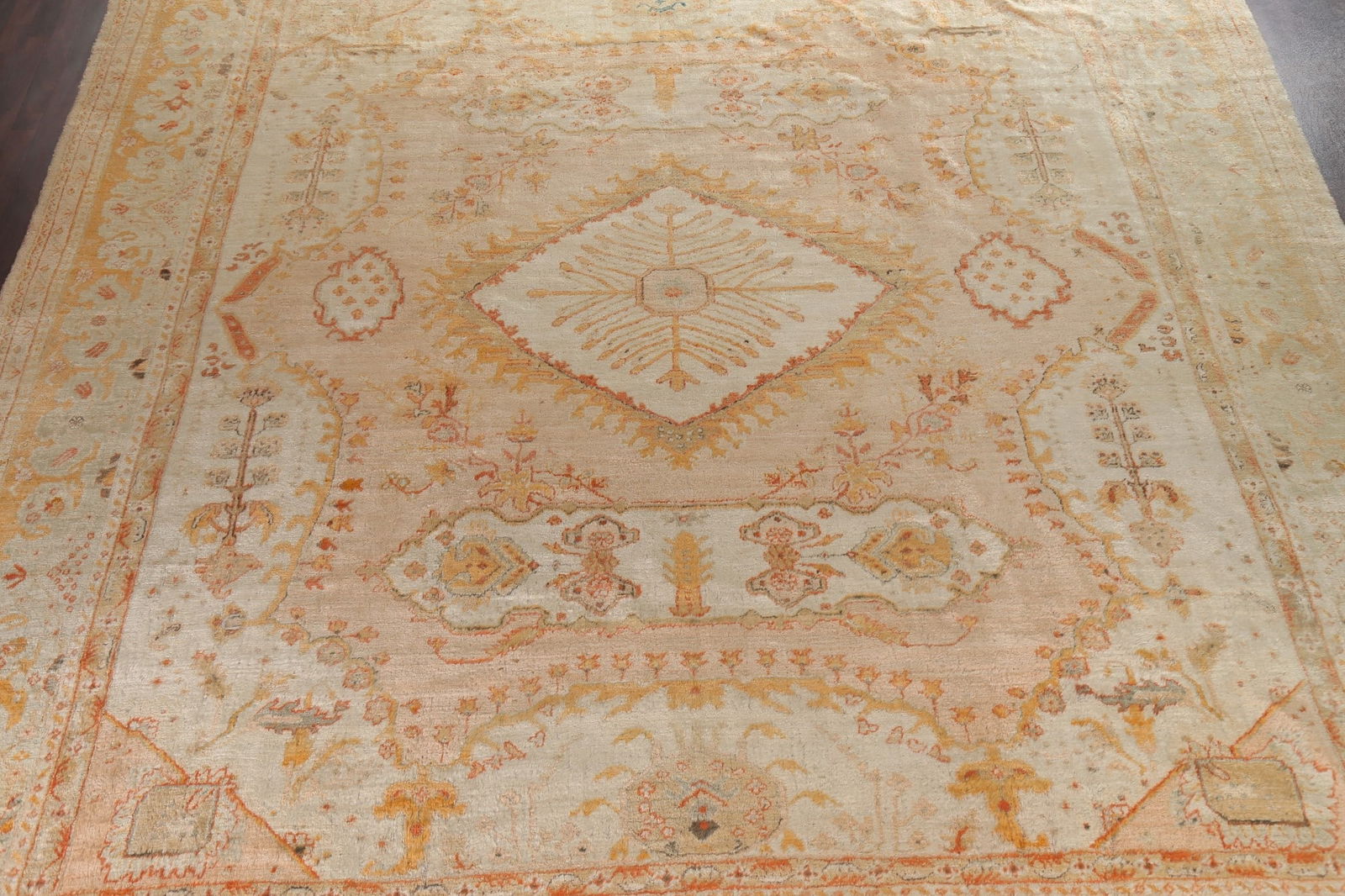 Pre-1900 Antique Vegetable Dye Oushak ANGORA Turkish Rug 13x14 - 4