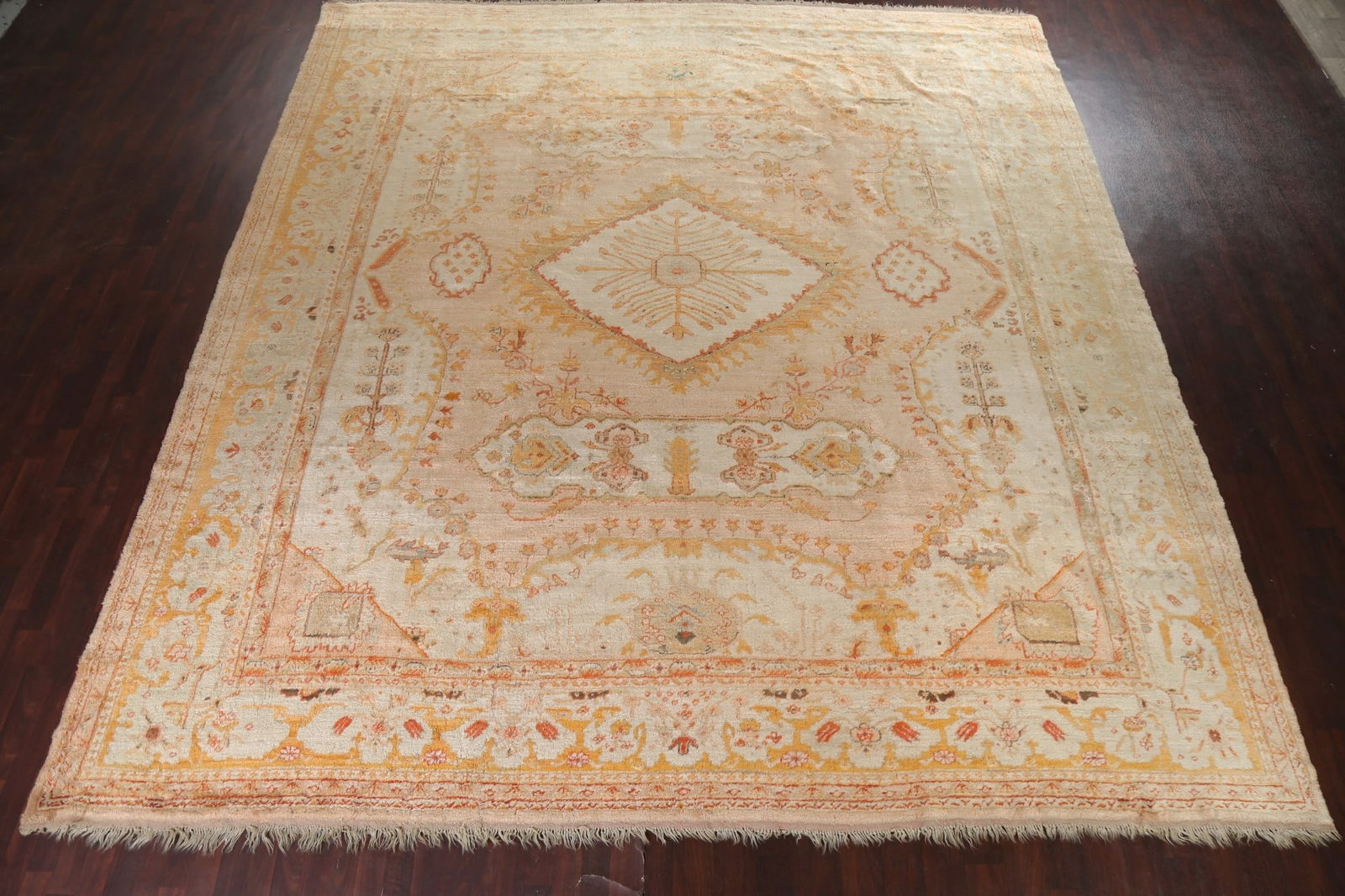 Pre-1900 Antique Vegetable Dye Oushak ANGORA Turkish Rug 13x14 - 6