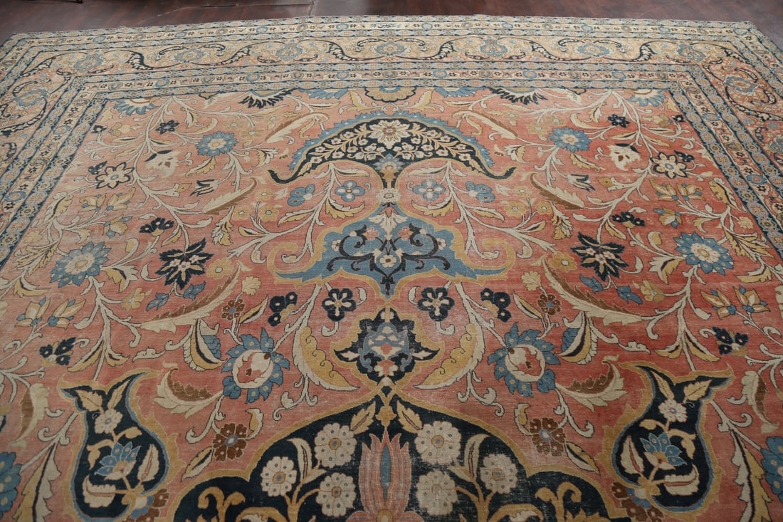 Pre-1900 Antique Vegetable Dye Tabriz Haj Jalili Persian Rug 14x22 - 13