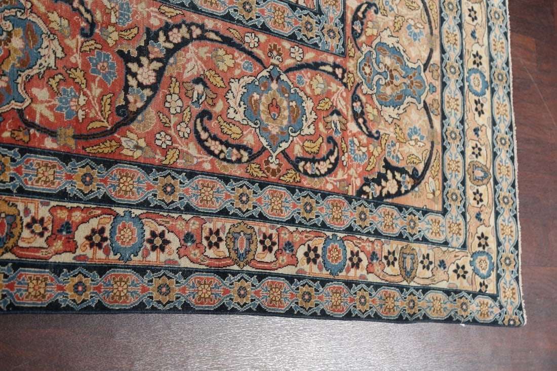 Pre-1900 Antique Vegetable Dye Tabriz Haj Jalili Persian Rug 14x22 - 14