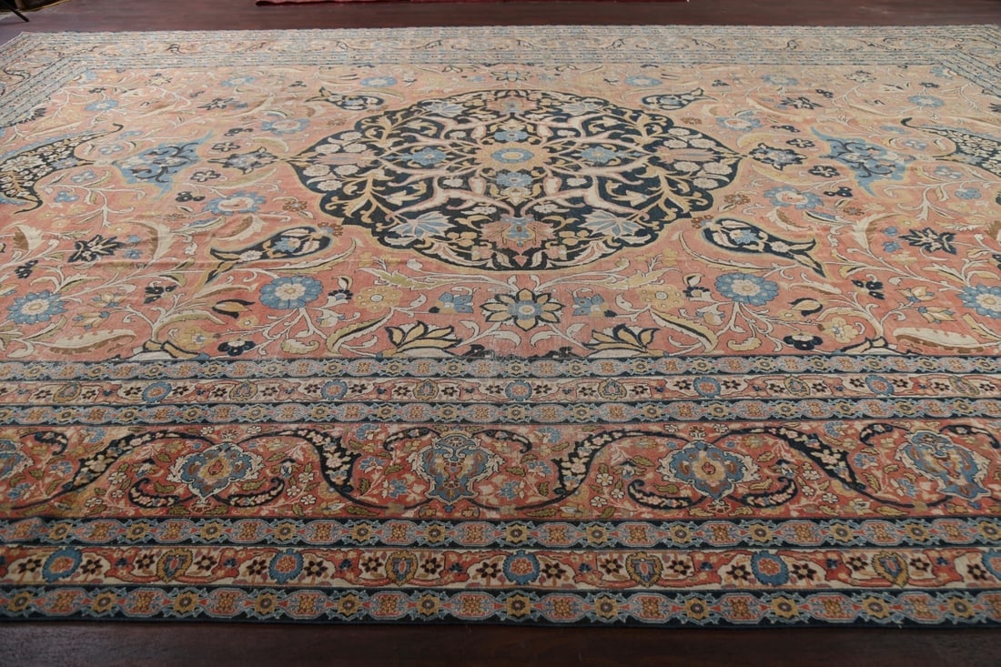 Pre-1900 Antique Vegetable Dye Tabriz Haj Jalili Persian Rug 14x22 - 15
