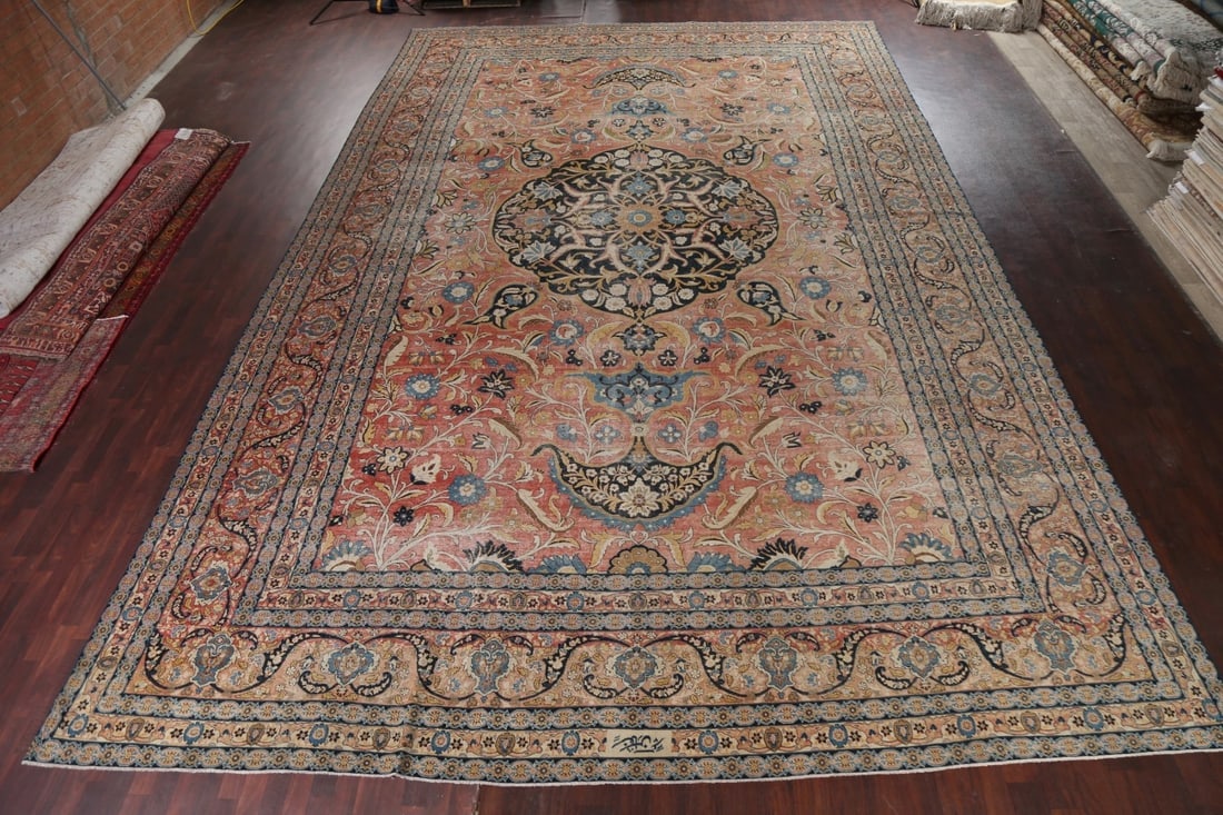 Pre-1900 Antique Vegetable Dye Tabriz Haj Jalili Persian Rug 14x22 - 16