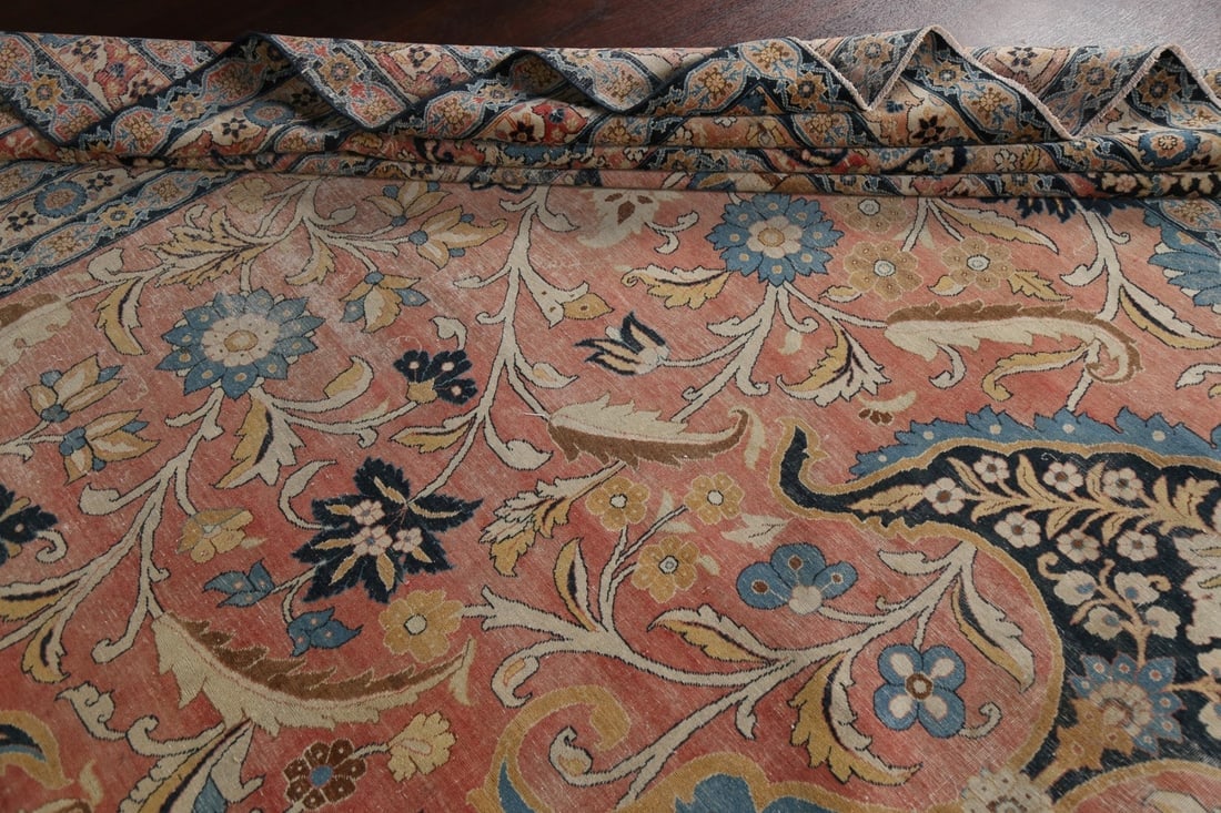 Pre-1900 Antique Vegetable Dye Tabriz Haj Jalili Persian Rug 14x22 - 17