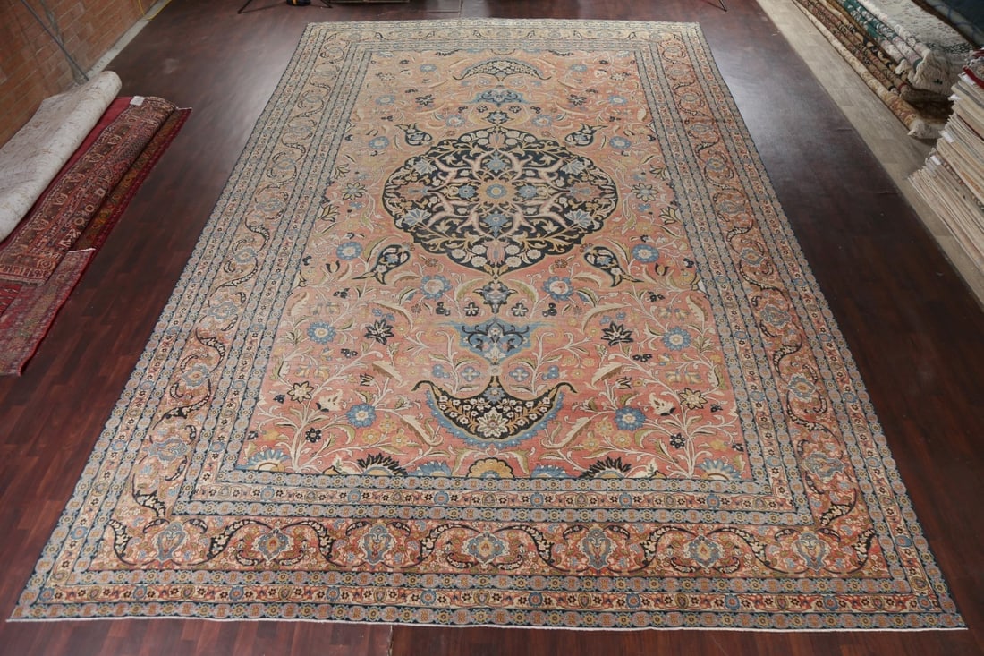 Pre-1900 Antique Vegetable Dye Tabriz Haj Jalili Persian Rug 14x22 - 3