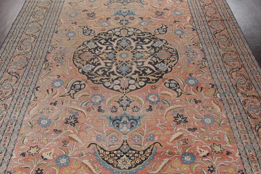 Pre-1900 Antique Vegetable Dye Tabriz Haj Jalili Persian Rug 14x22 - 4