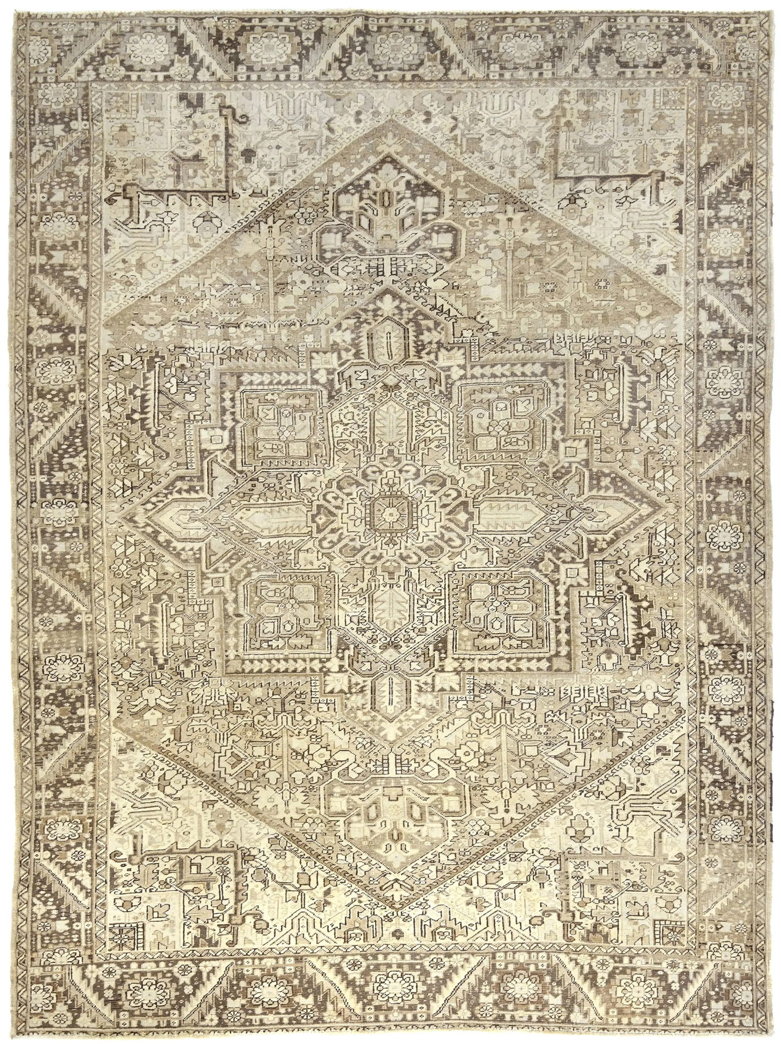 Muted Beige Floral 10X13 Distressed Vintage Oriental Rug: Title: Muted Beige Floral 10X13 Distressed Vintage Oriental Rug Description:Handmade antique 10X13 beige Oriental rug made with vegetable dyes (fine wool pile and cotton foundation), superior knot cou