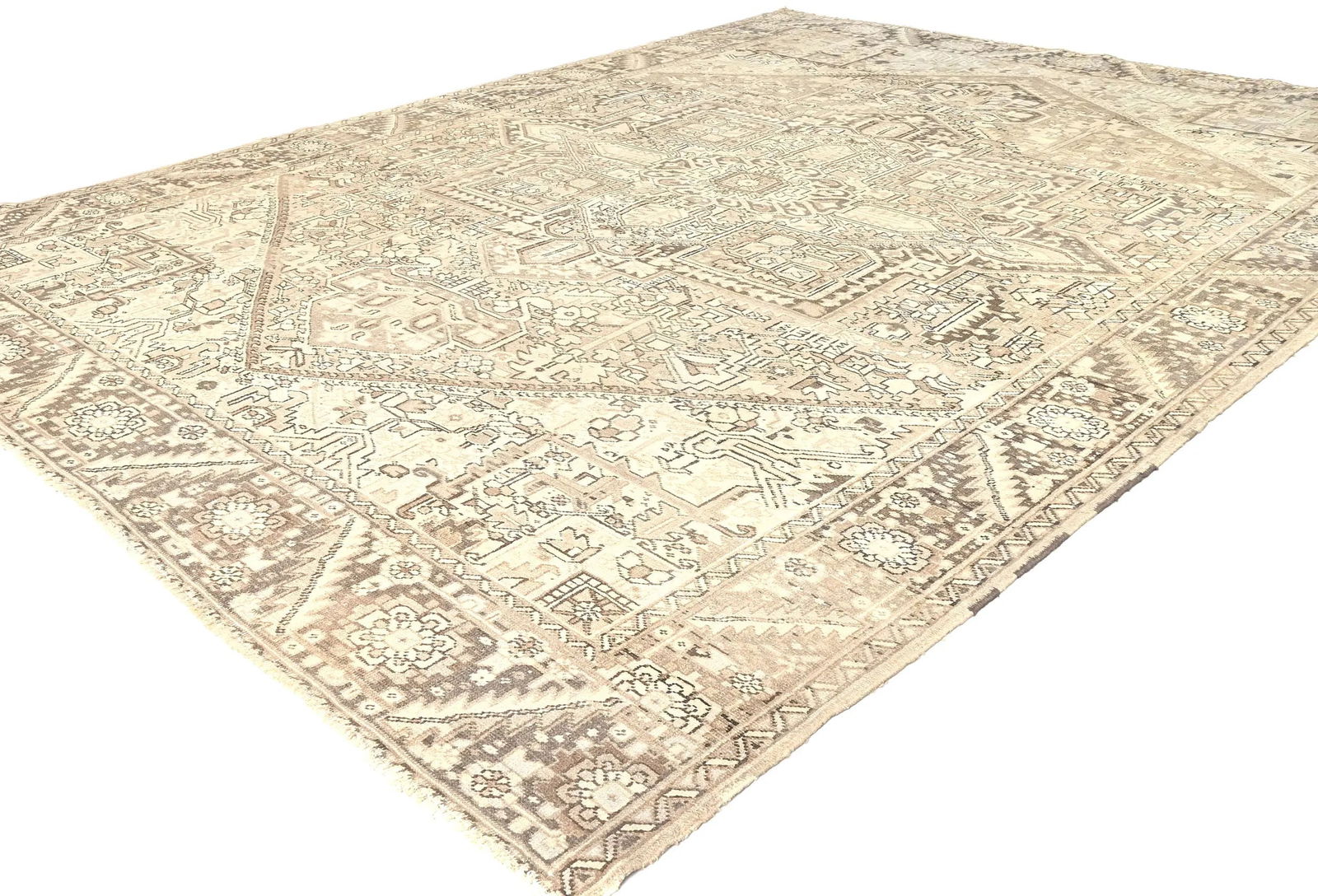 Muted Beige Floral 10X13 Distressed Vintage Oriental Rug - 3