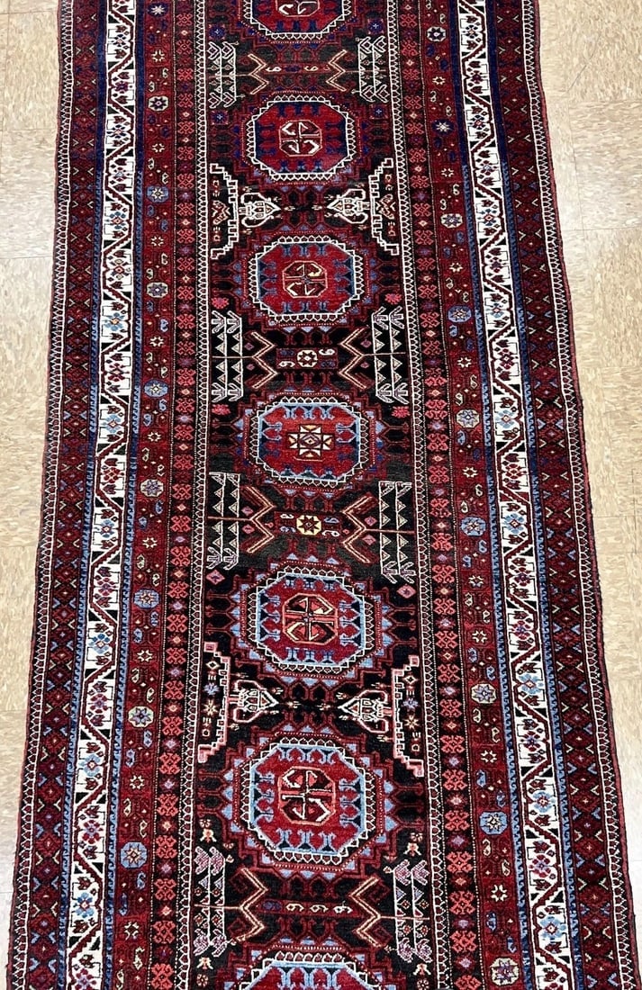 Hand-Knotted Antique Persian Balouch Tribal Runner Wool Rug 3'5" x 9'5" - 7