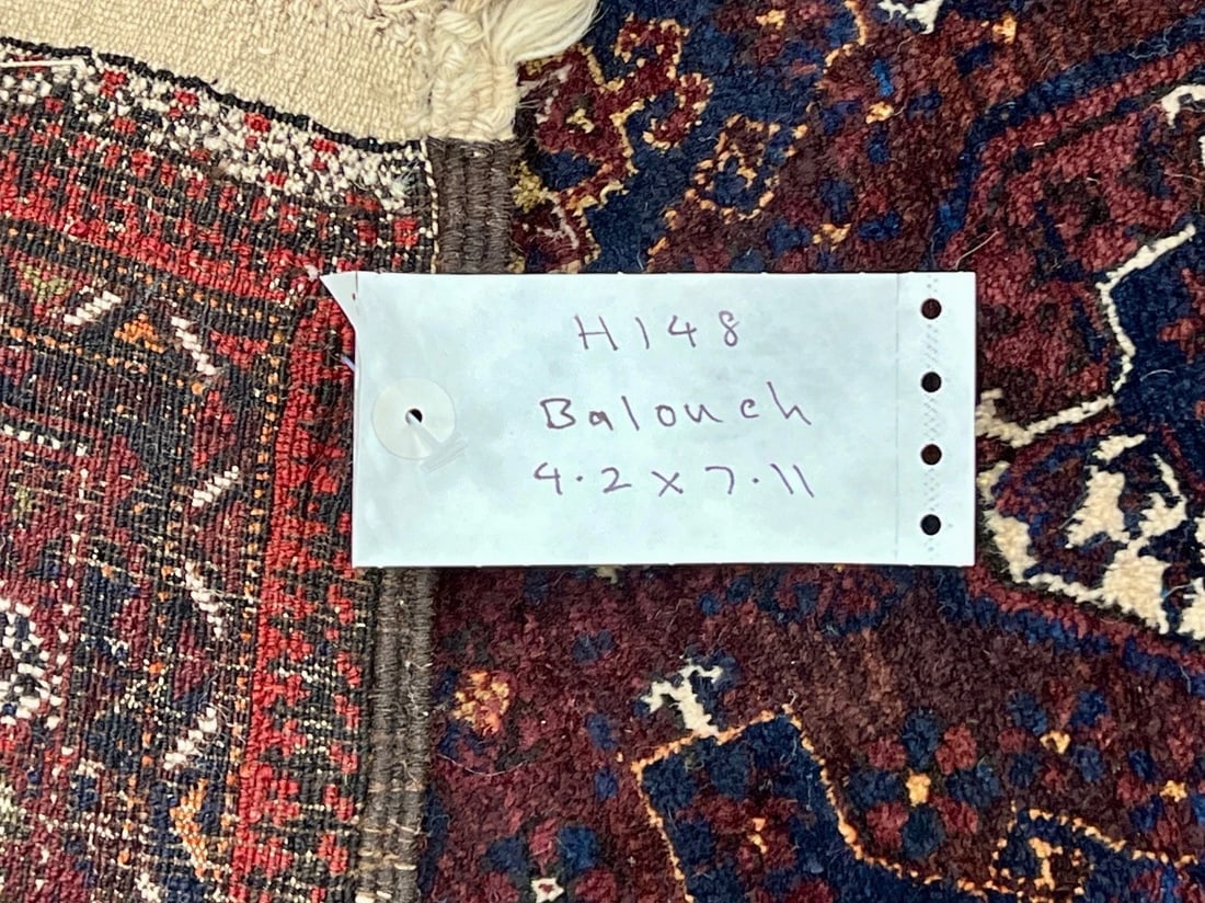 Hand Knotted Antique Persian Balouch Geometric Tribal Oriental Area Rug 4'2" x 7'11" - 9