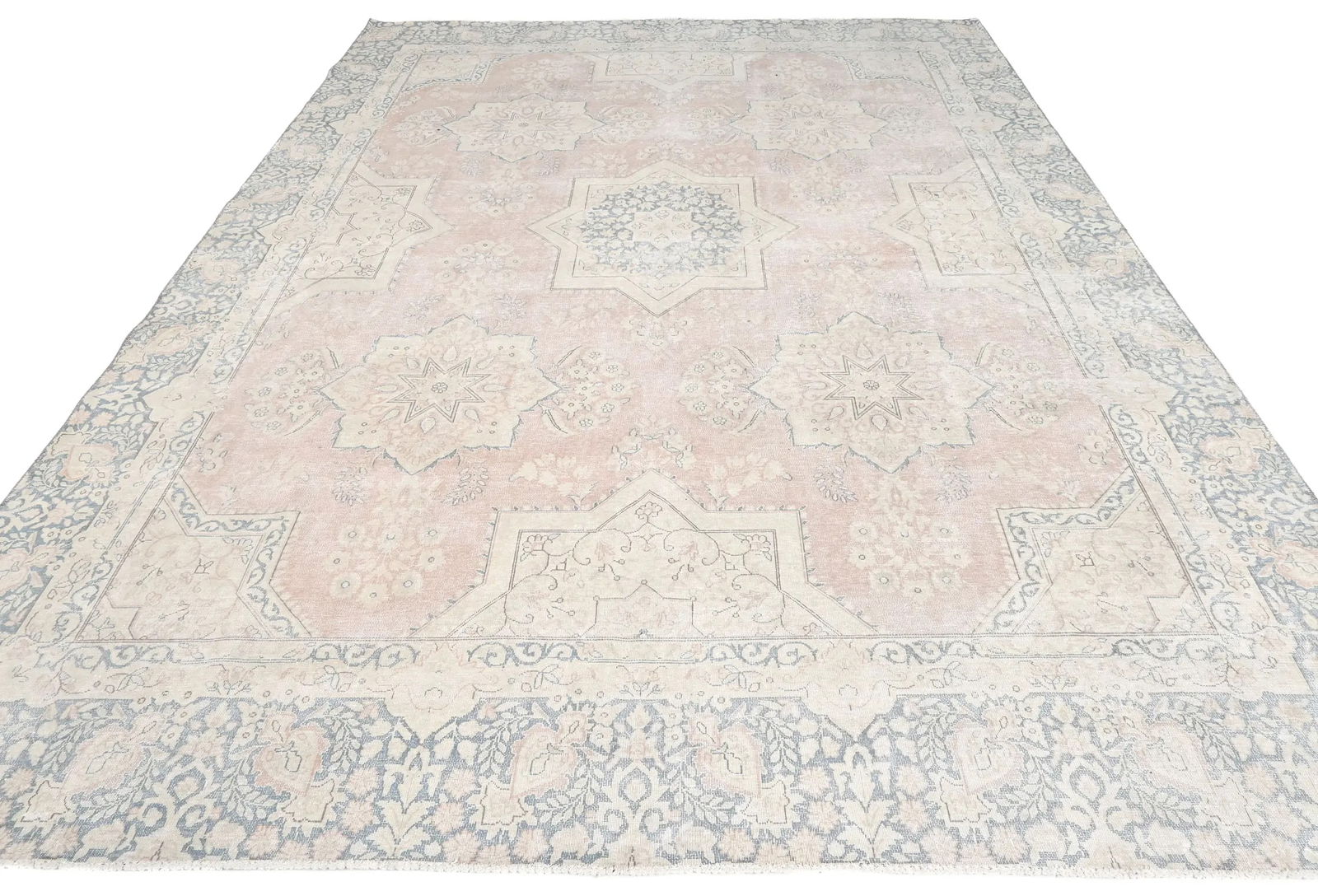 Antique Muted Coral Red Floral 9X12 Distressed Vintage Oriental Rug - 2