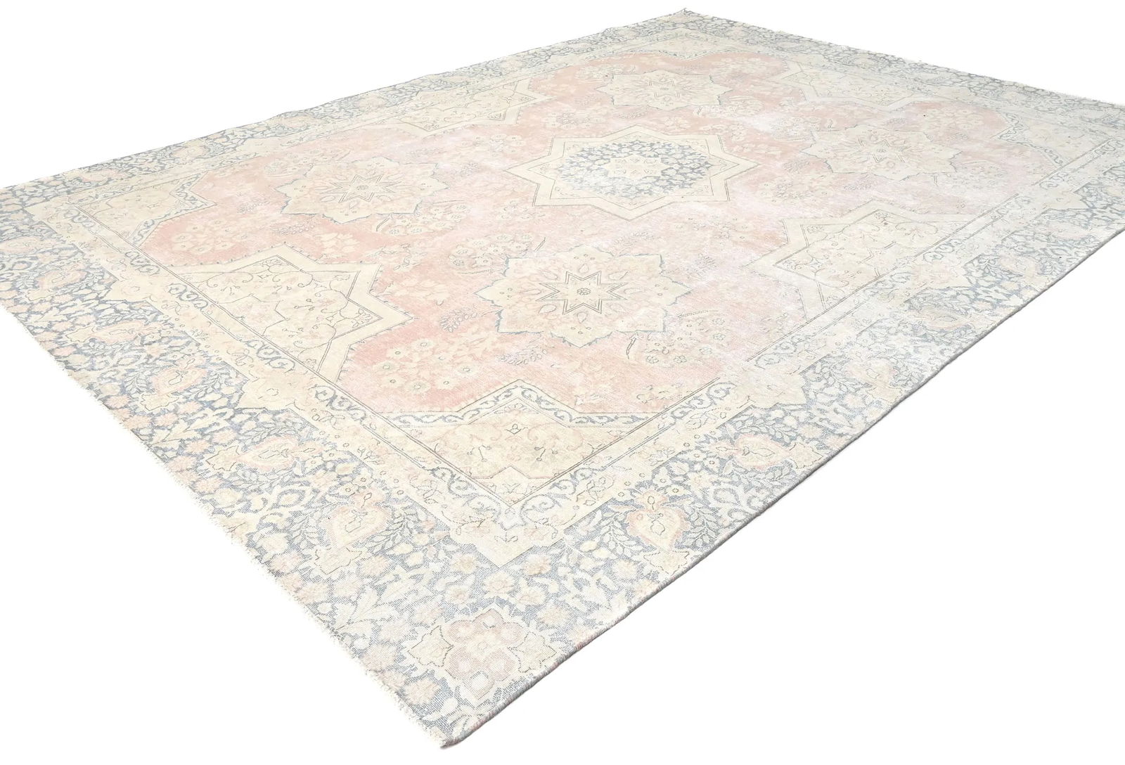 Antique Muted Coral Red Floral 9X12 Distressed Vintage Oriental Rug - 3