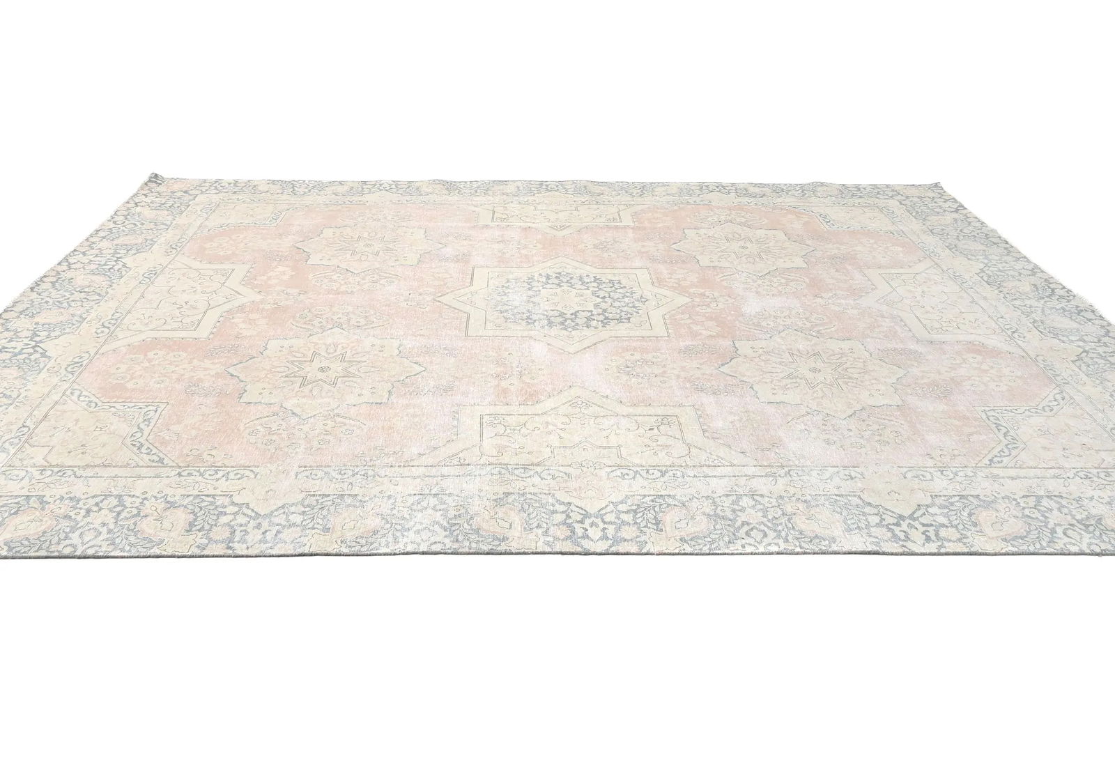 Antique Muted Coral Red Floral 9X12 Distressed Vintage Oriental Rug - 4