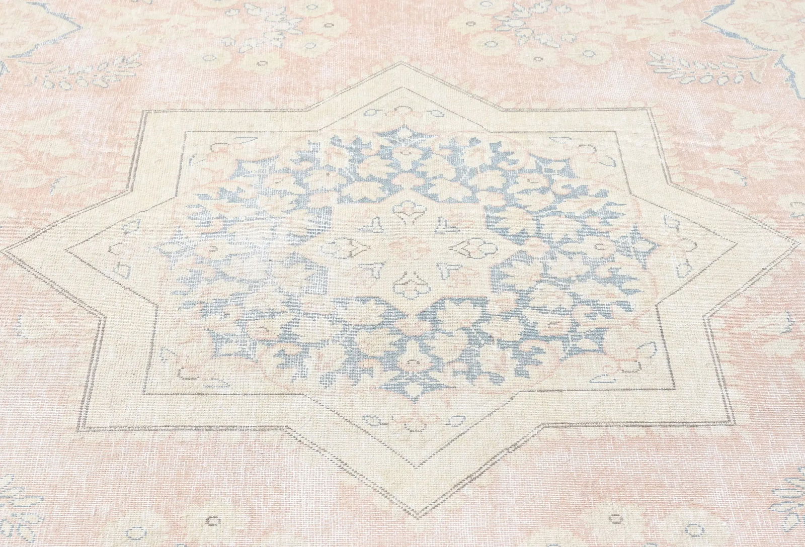 Antique Muted Coral Red Floral 9X12 Distressed Vintage Oriental Rug - 5