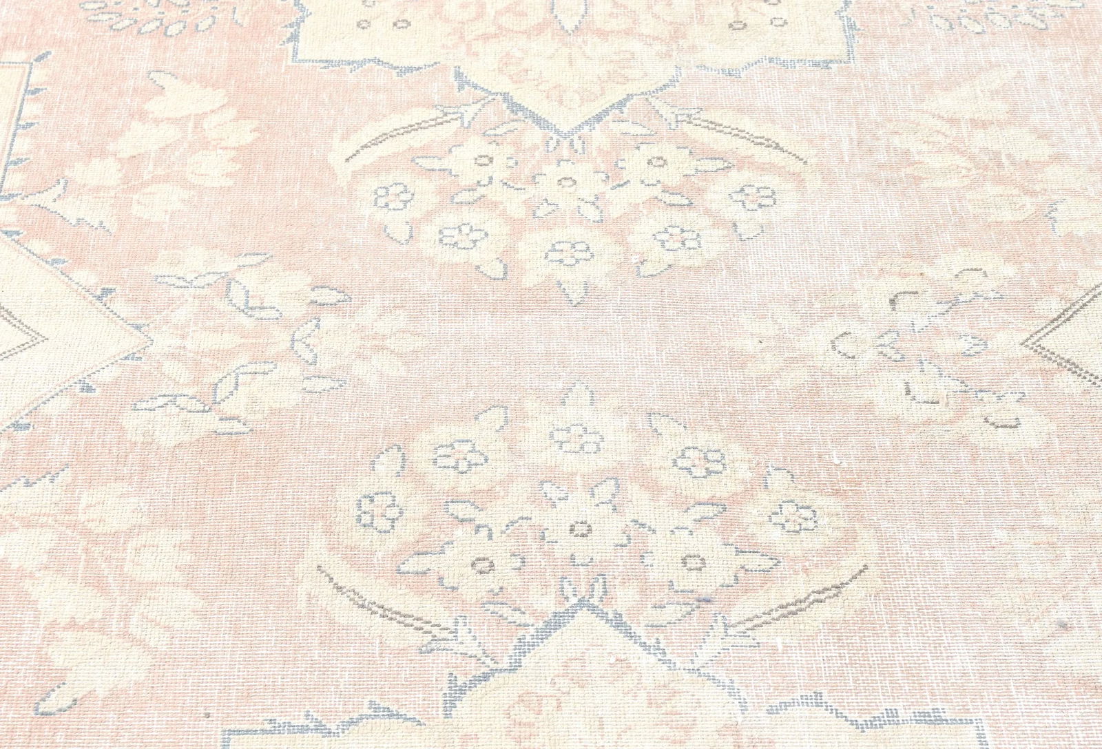 Antique Muted Coral Red Floral 9X12 Distressed Vintage Oriental Rug - 6