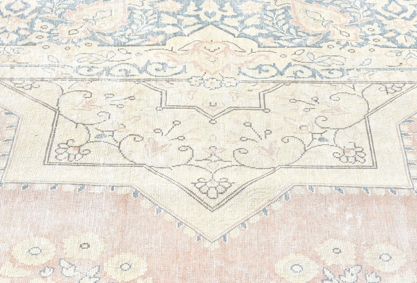 Antique Muted Coral Red Floral 9X12 Distressed Vintage Oriental Rug - 7